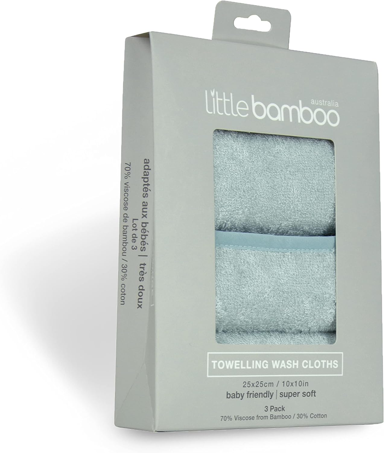 Little Bamboo Towelling Baby Washer Face Cloth, Natural (Pack of 3) image number 2