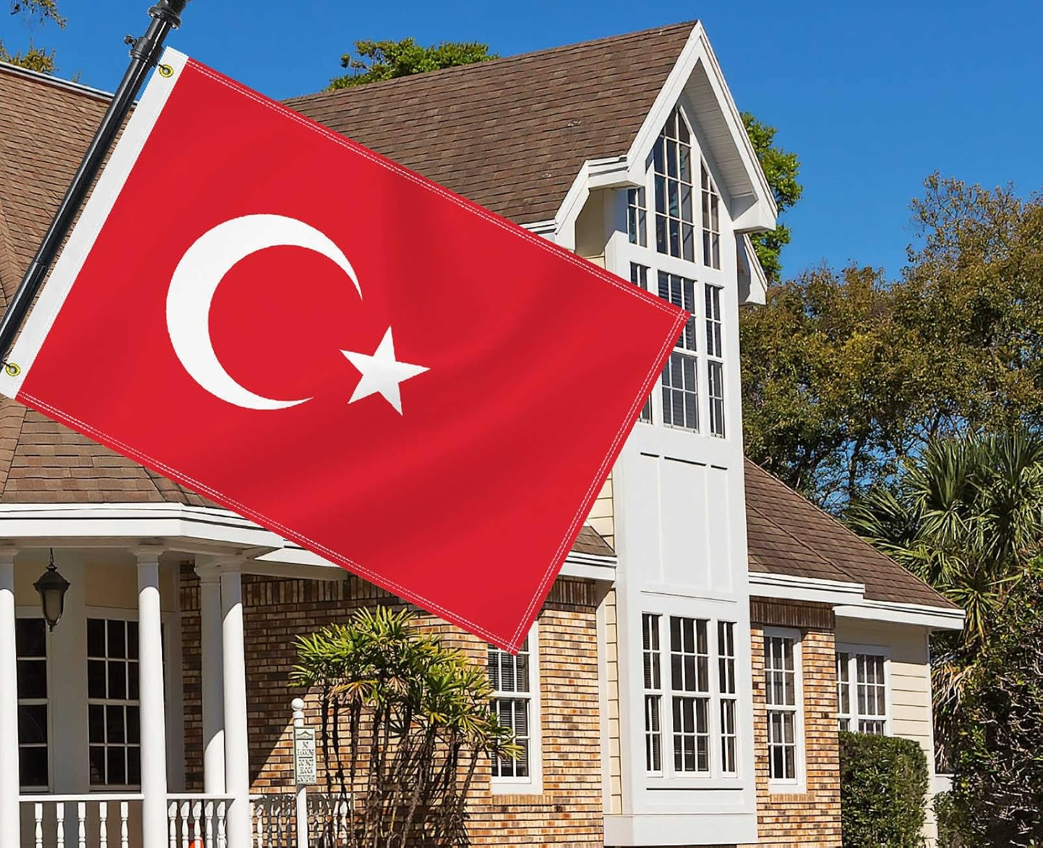 2&times;3 FT Turkey Flag, 60&times;90 CM Medium 100D Turks Outdoor Banner,Tiny Doube Side Printing Decor for Patio Garden with Brass Gromment