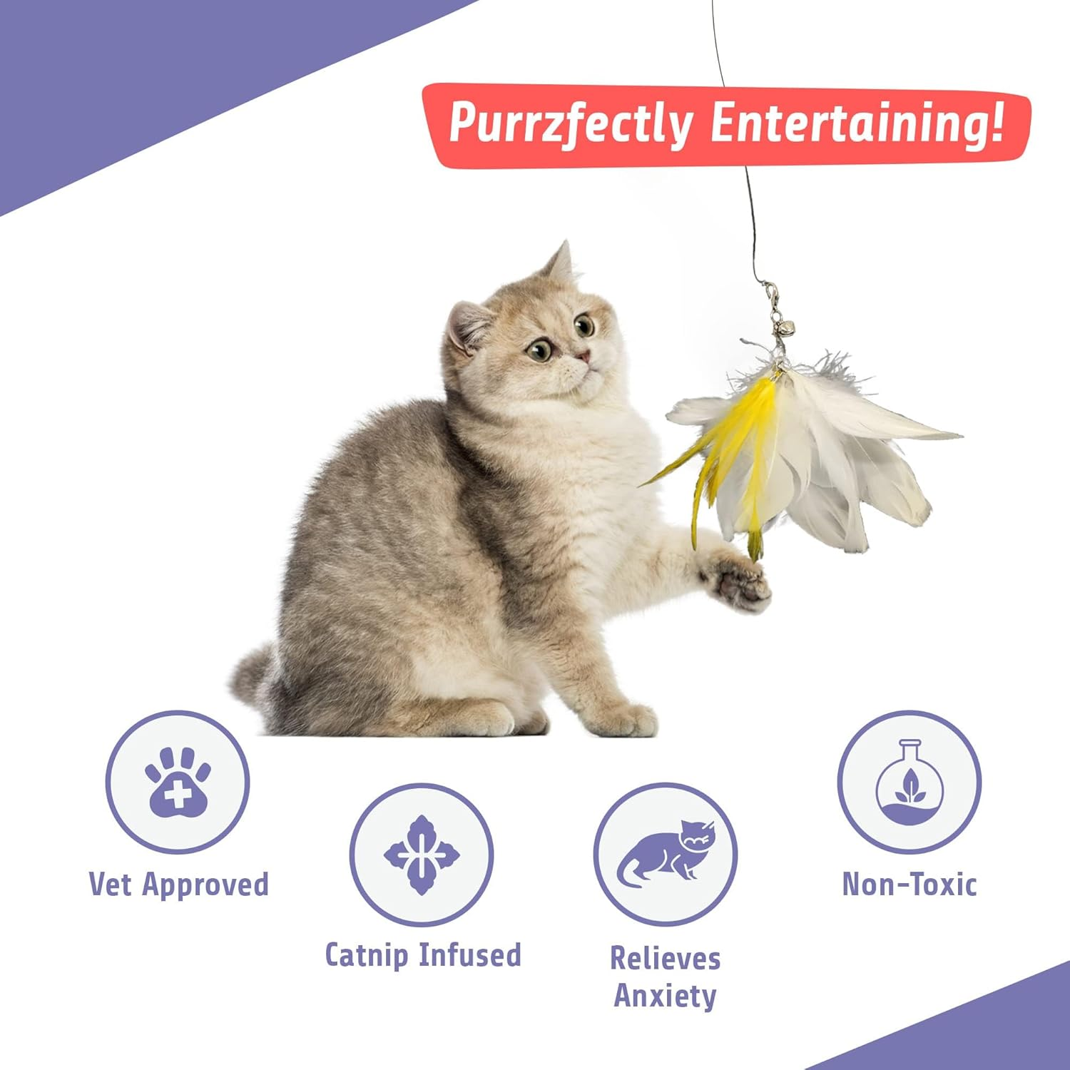 Cockatoo Wand Toy Set &ndash; Interactive Cat Wand with Wooden Handle & 6 Feather Attachments, Includes 2 Bird Toys, 2 Jingle Jangle Toys & 2 Helicopter Feather Toys &ndash; Vet Designed image number 5