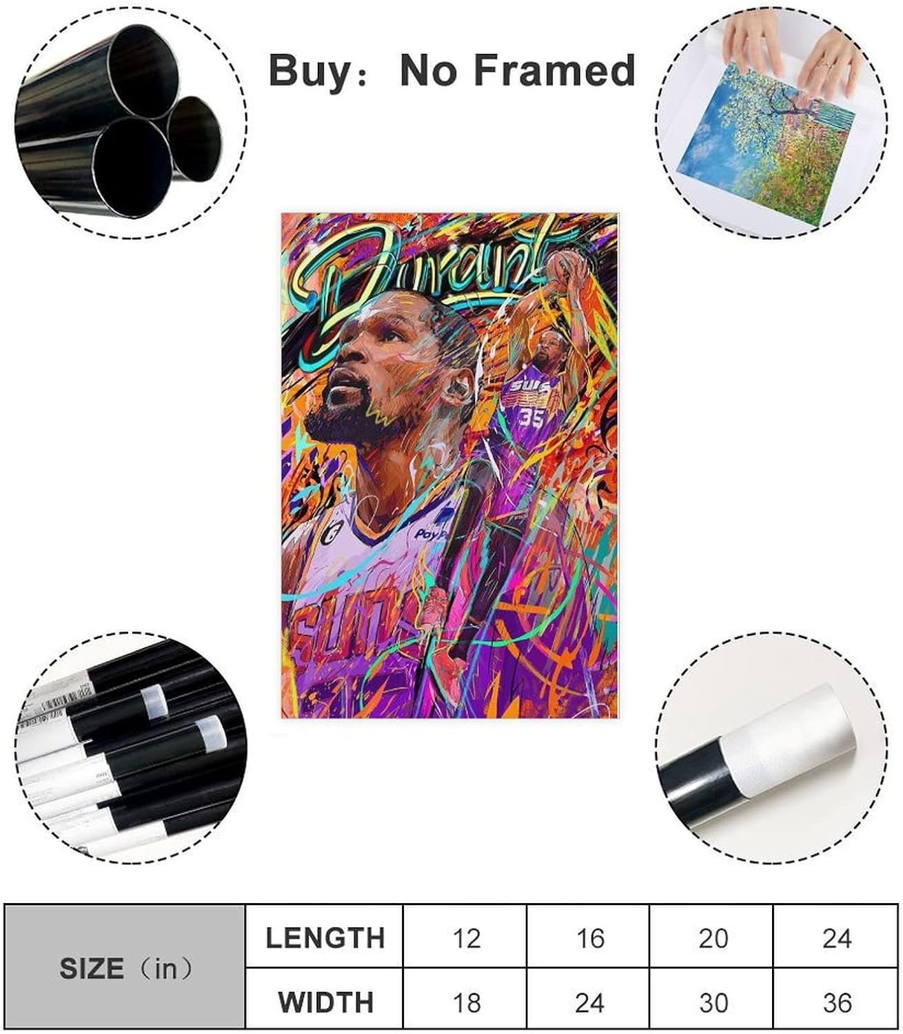 YANGGUANG Kevin Durant Poster Canvas Poster Bedroom Decor Sports Landscape Office Room Decor Gift Unframe: 12X18Inch(30X45Cm) image number 4