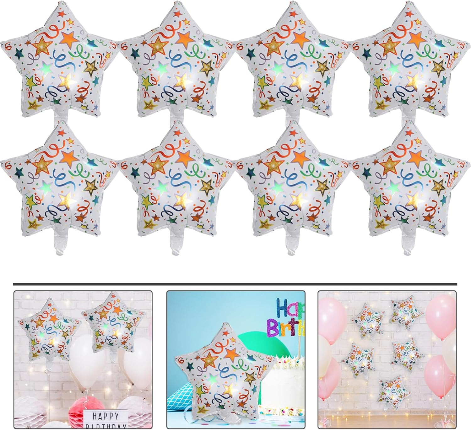 10Pcs Aluminum Foil Star Balloons: 17In Festival Sequin Balloons Star Balloons Decorations Balloons for New Year Christmas Party image number 5