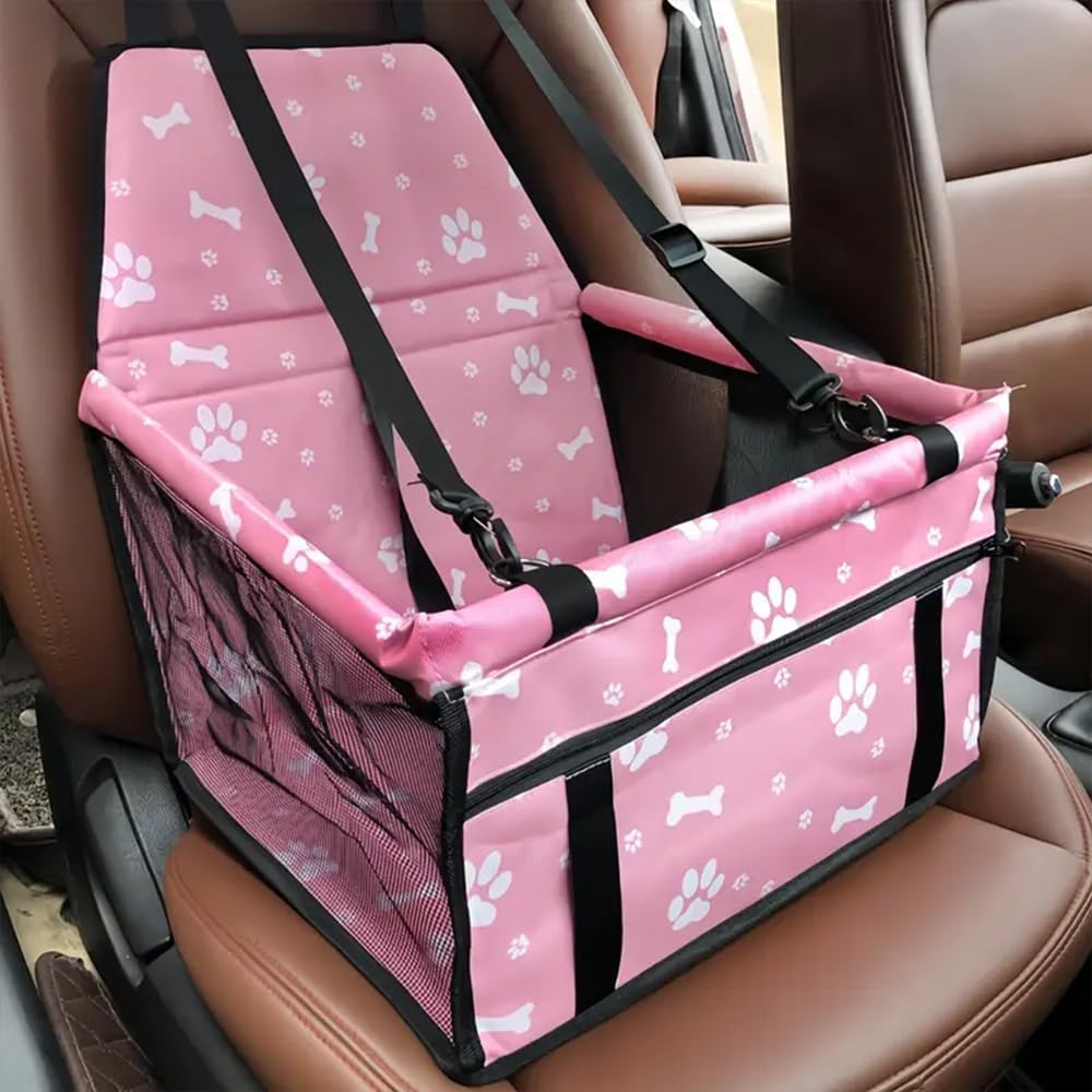 Pet Car Booster Seat, Oxford Breathable Dog Car Seat, Portable and Washable Travel Carrier Cage with Seat Belt for Dog, Cat or Other Small Pet, 40 * 37 * 22Cm, Pink image number 4