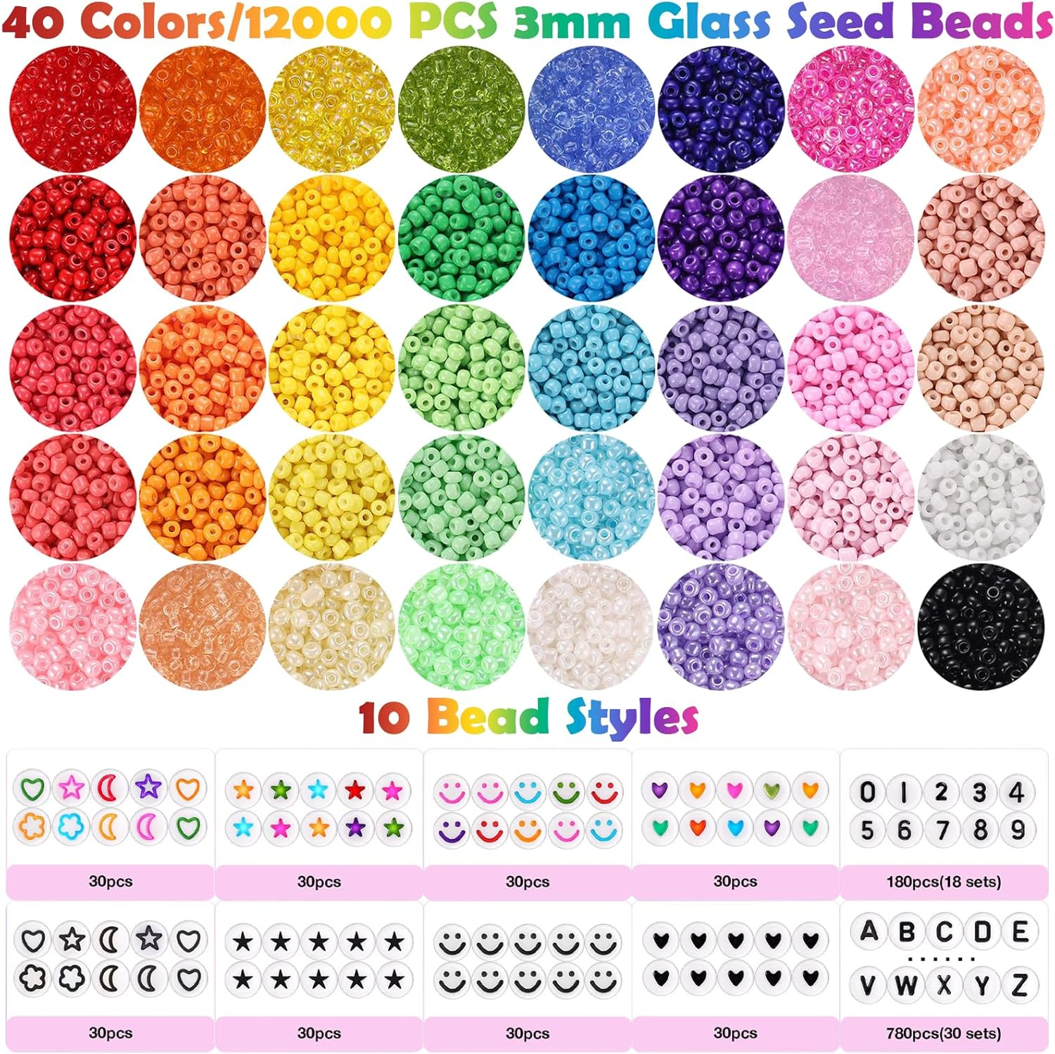 Daigoo 12000Pcs Friendship Bracelet Making Kit with 960Pcs Letter Number Beads, 40 Colors 3Mm Glass Seed Beads for Jewelry Making, DIY Craft Making Kit for Teen Girls Adult image number 4