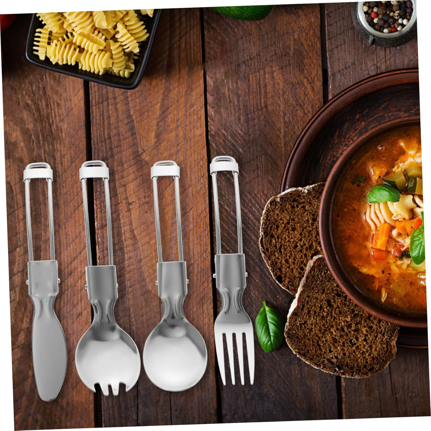 2Sets Travel Folding Cutlery Stainless Steel Utensils Reusable Picnic Silverware Compact Dinnerware for Camping Hiking Outdoor Adventures image number 5