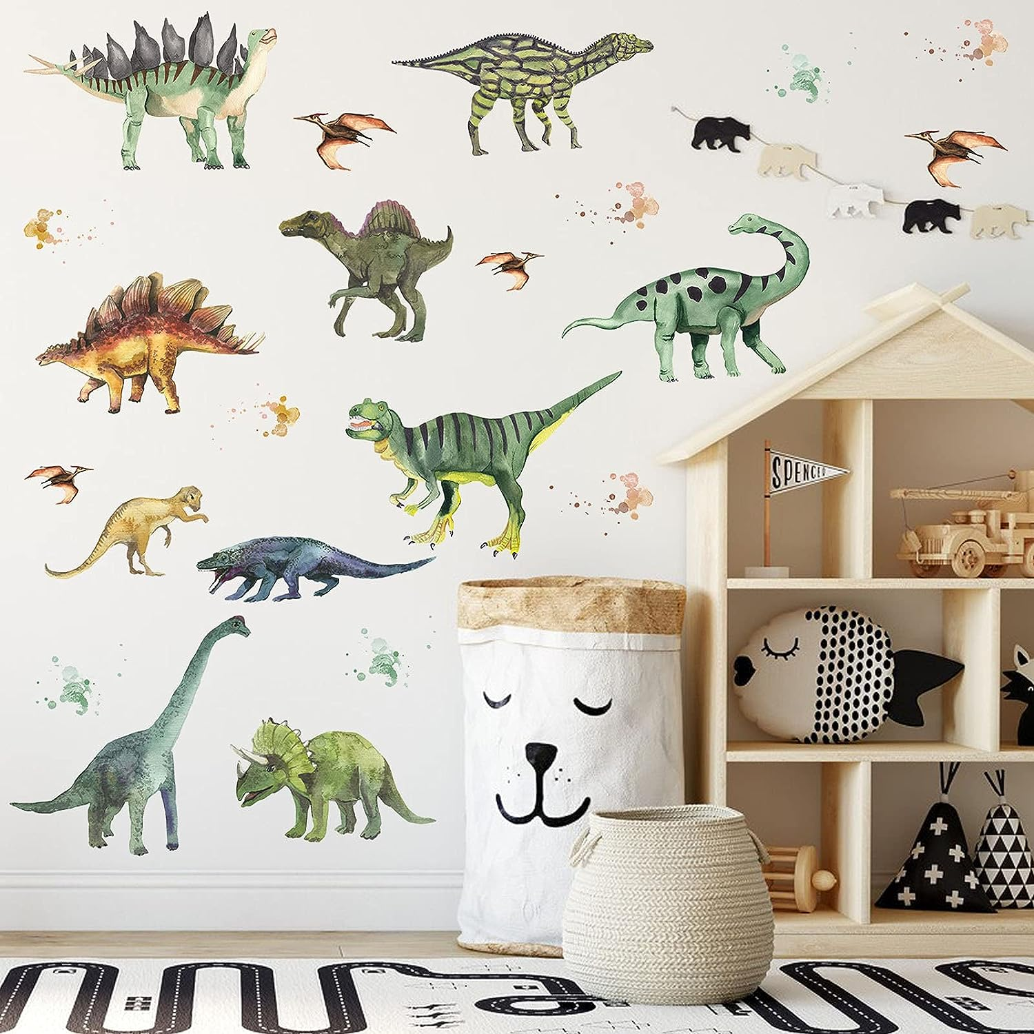 14Pcs Dinosaurs Wall Stickers, Removable Forest Dinosaur Wall Decals Waterproof Dino Animal Decor Mural for Bedroom Living Room Bathroom Home Decoration