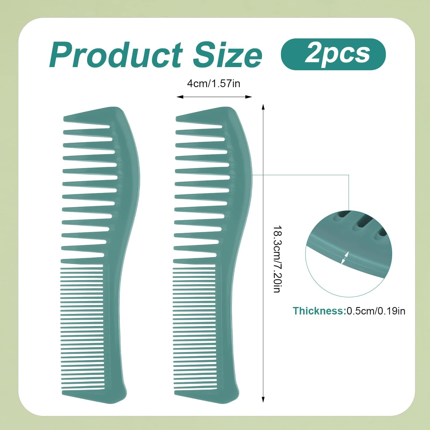 2PCS Hair Comb Set - Wide Tooth and Fine Tooth Plastic Hairstyle Combs for Men and Women - Large Barber Comb for Combing, Hairstyling, Trimming, Cutting (Green) image number 4