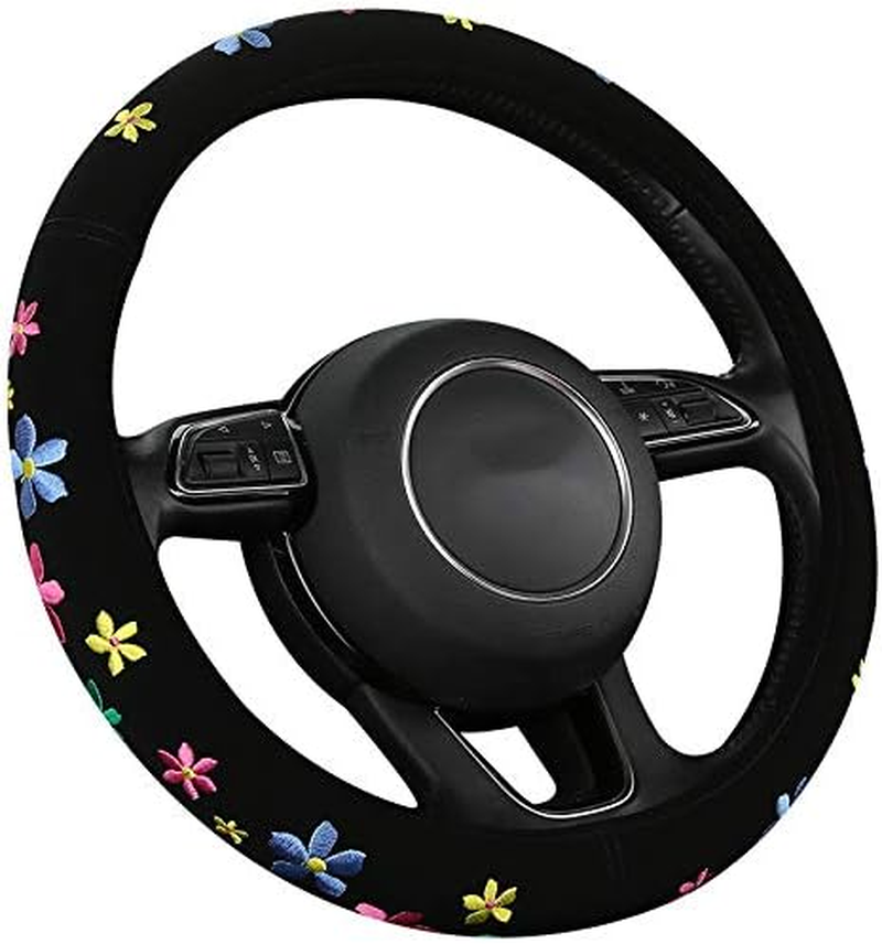 SHAKAR Fashion Steering Wheel Covers,Universal 15 Inch Floral1 - Black image number 3