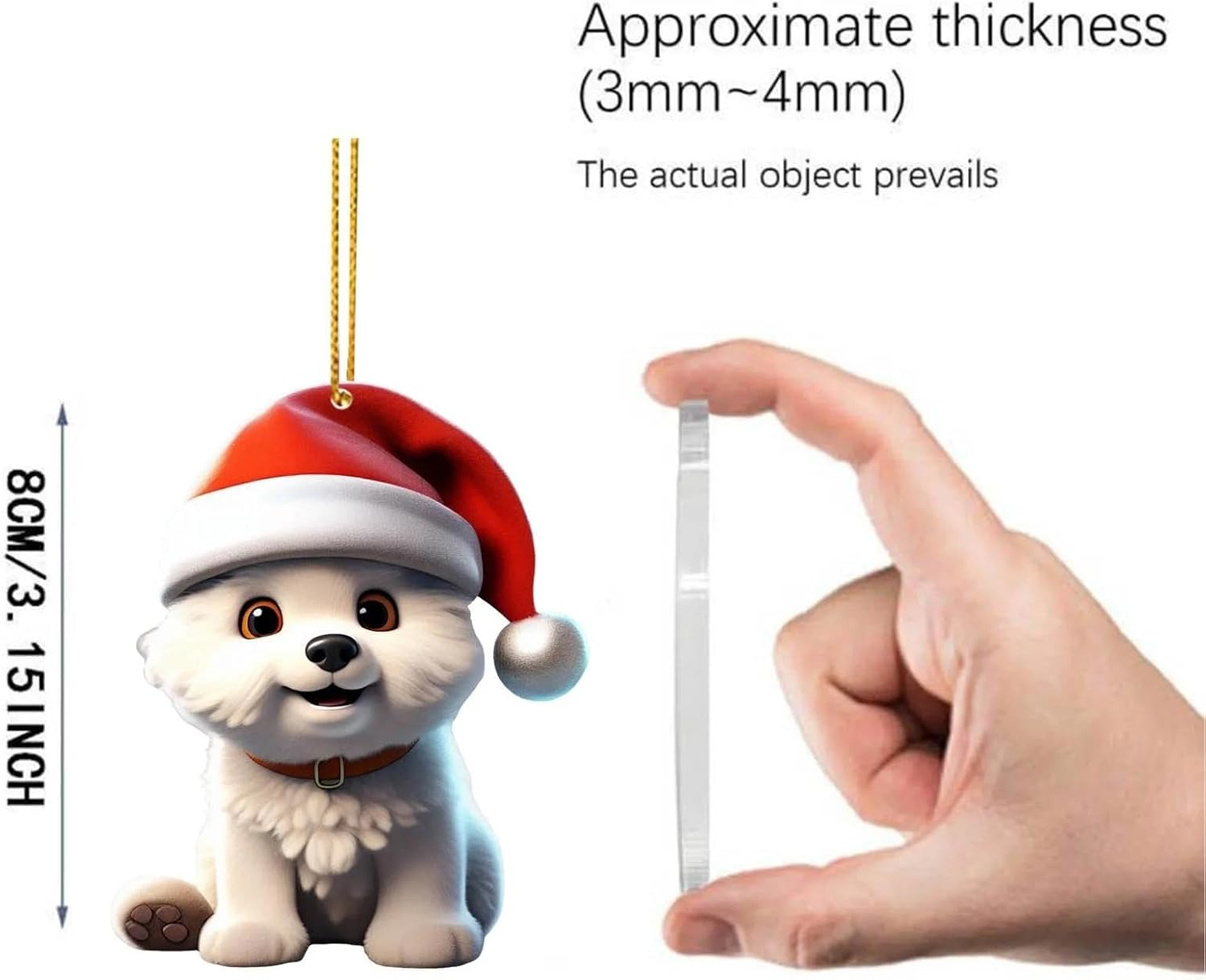 Puppy Ornaments for Christmas Trees, 6X Acrylic Puppy Craft Decor, 2024 Christmas Tree Pendants, 2D Santa Hat Dog Tabletop Ornaments for Christmas Tree image number 4