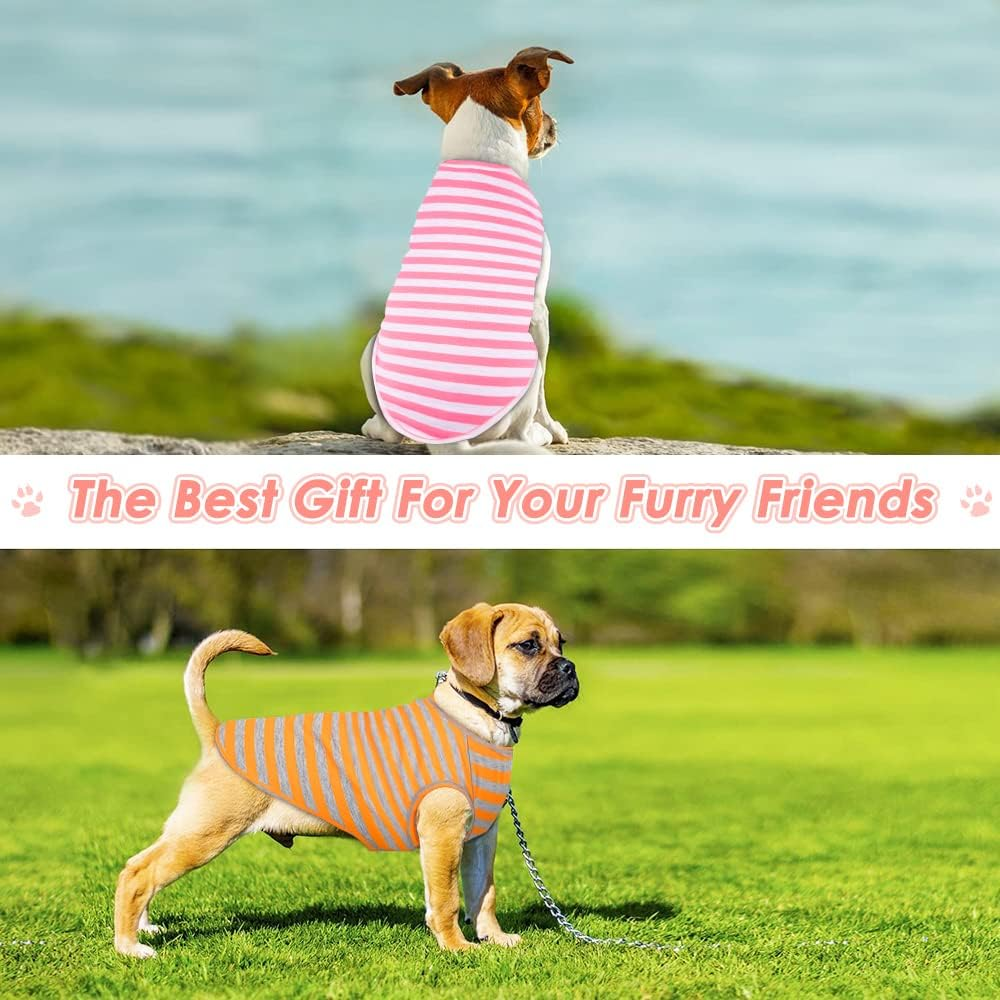 Slowton Dog Shirts Cotton Striped T-Shirts, Breathable Basic Vest Dog Clothes Sweatshirt for Small to Medium Dogs, Fashion & Cute Color for Boys and Girls image number 3