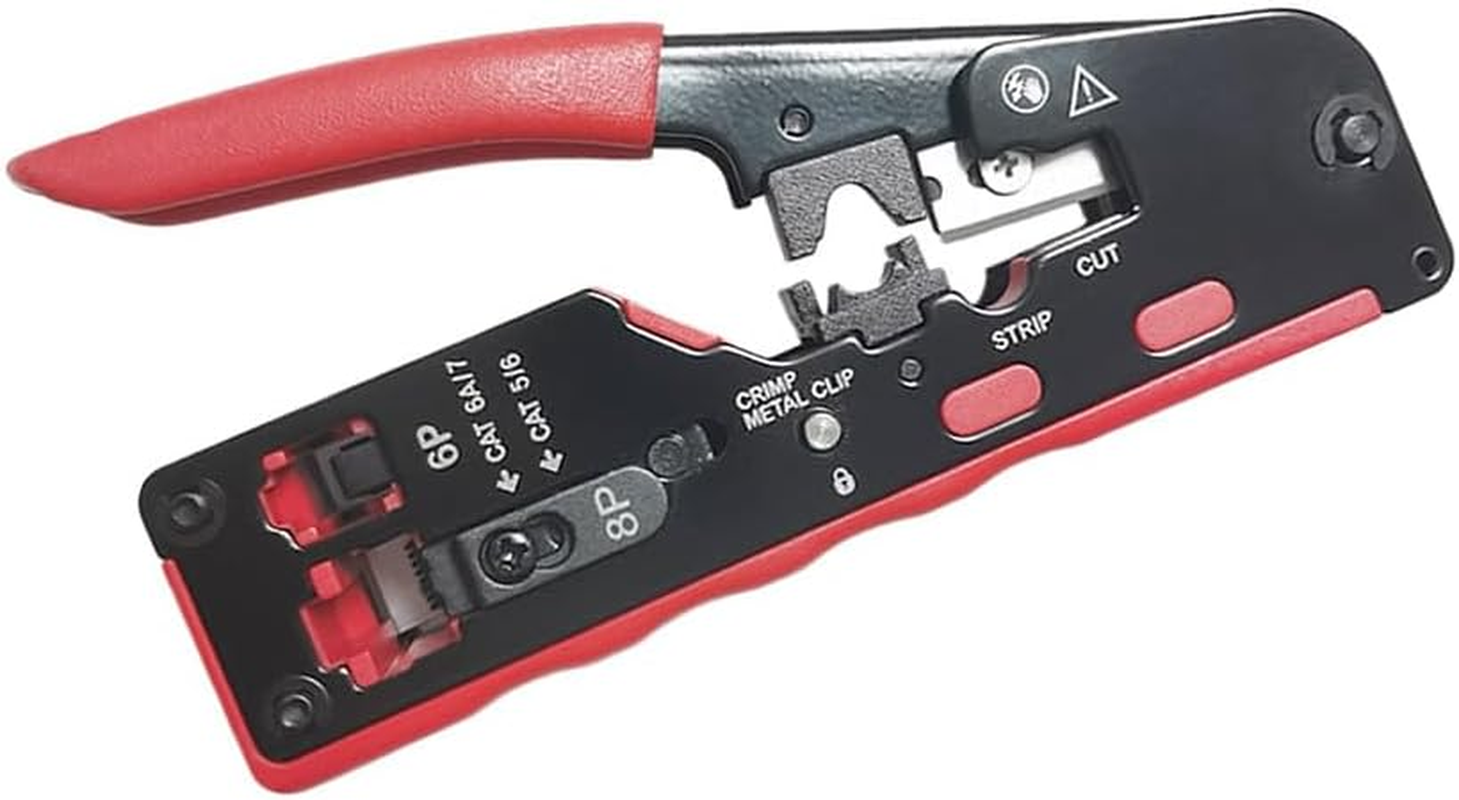 RJ45 Pass through Crimp Tool, RJ45 Cat5 Cat6 Cat7 Crimping Tool, RJ11 Crimping Tool, Ethernet Network Cable Crimper Stripper, Modular Crimping Equipment Mini Tool Pliers image number 5