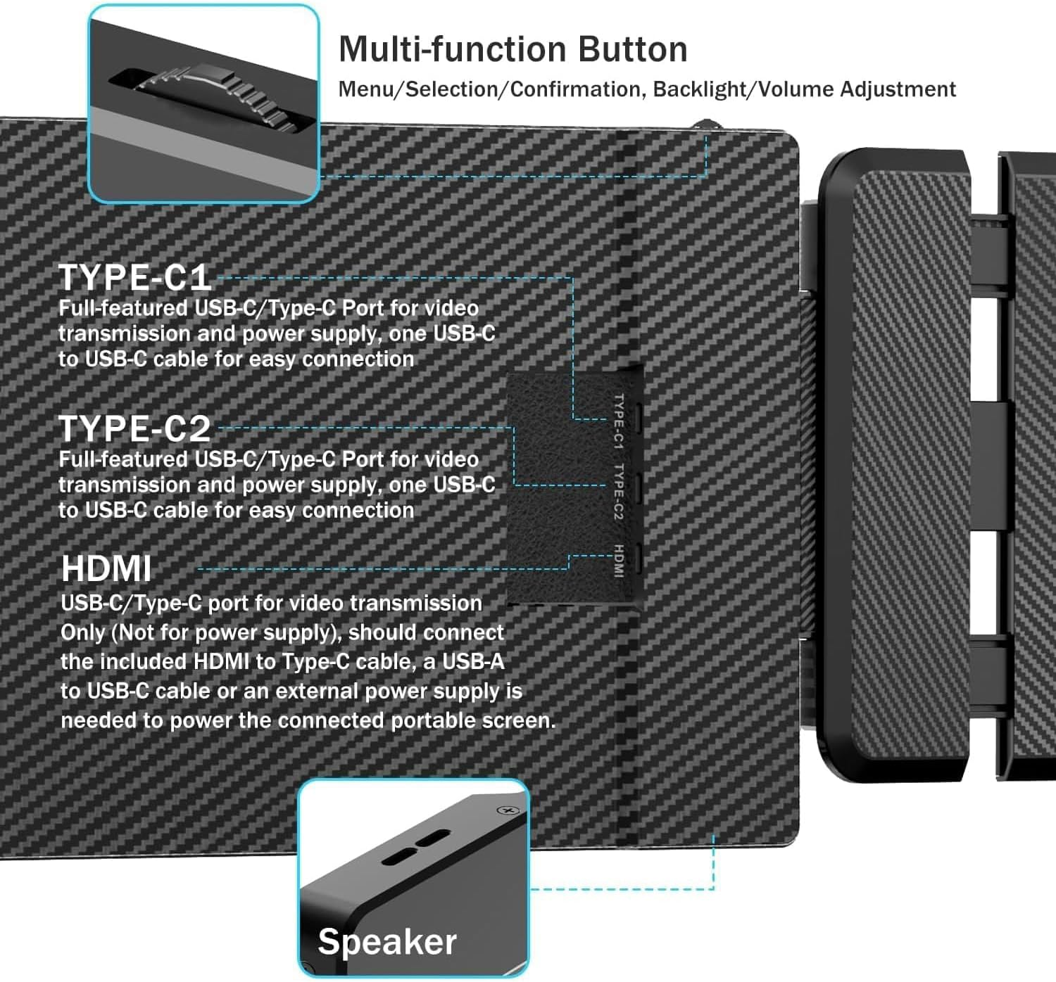 Laptop Screen Extender, 14" Portable Monitor, 1080P FHD Triple Monitor Extender for 13"-17.3" Laptop, HDMI/USB-C for Macbook, Windows, Chrome, Switch, Plug & Play image number 6