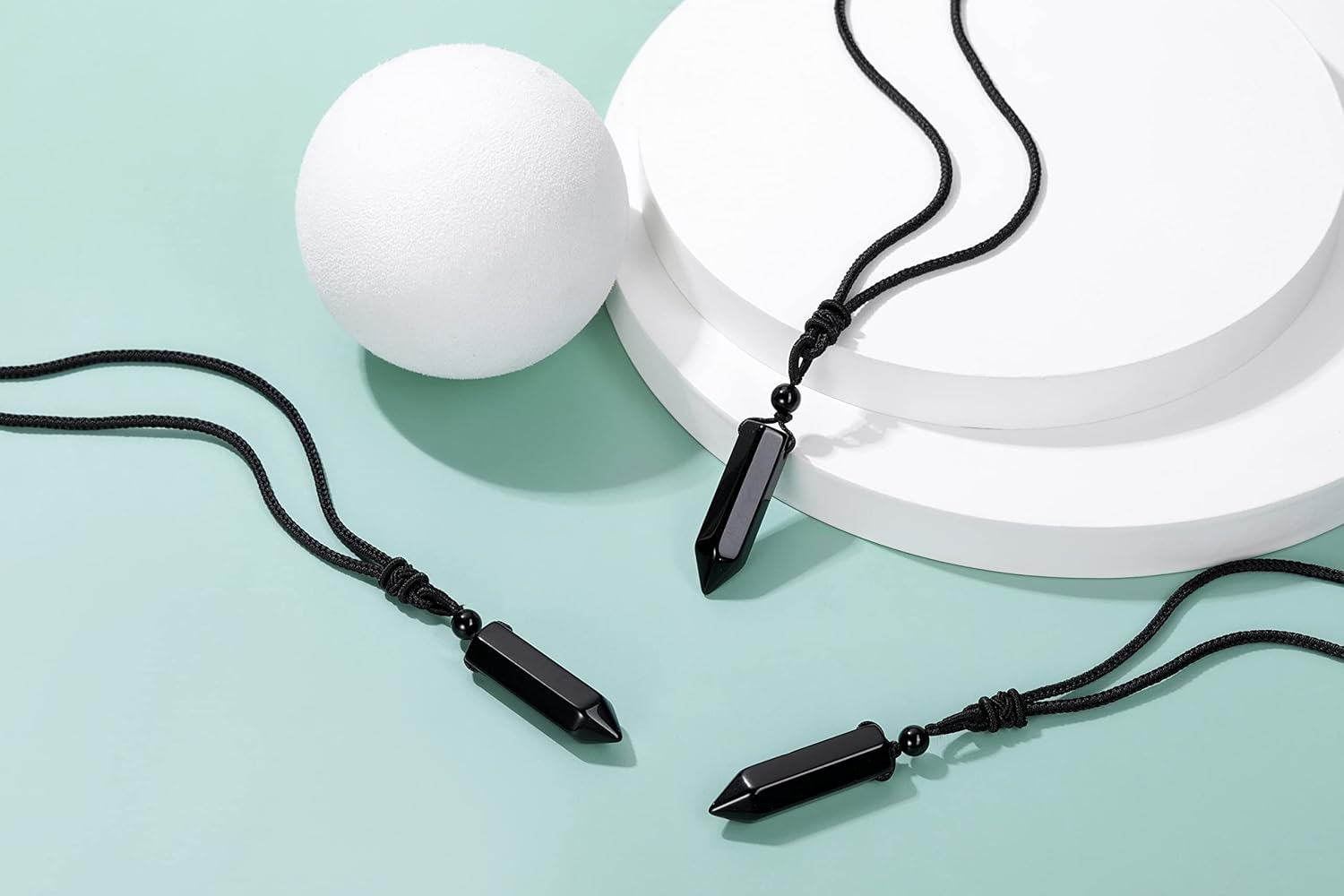 Jovivi Natural Healing Stone Necklace for Women Men Adjustable Rope Hexagonal Point Healing Crystal Pendant Necklaces Quartz Reiki Gemstone Jewelry - Black image number 1