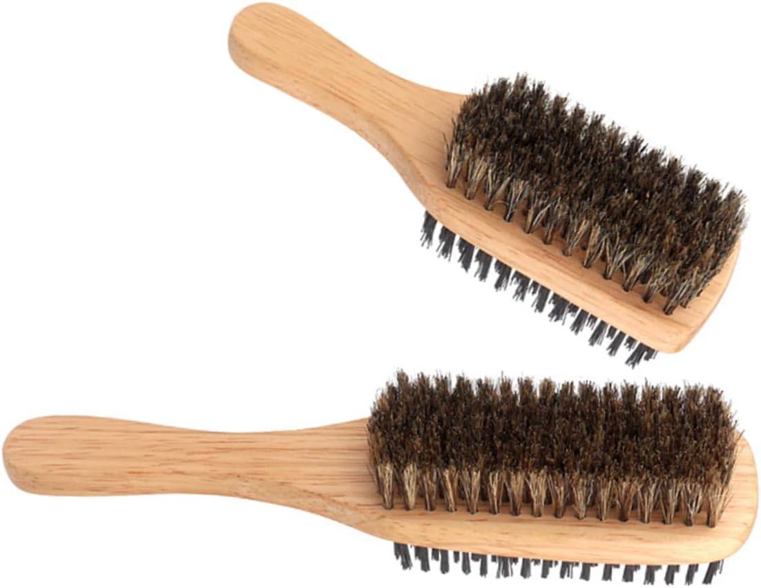 2Pcs Boar Bristle Hair Brushes Large and Small Double-Sided Styling Hair Brush for Men and Women and Cleaning image number 5