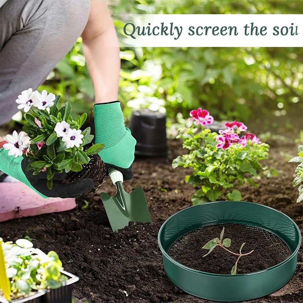 Soil Sieve, Fine Mesh Stainless Steel Soil Sieve, Garden Sieve, Gardening Tools Compost Sieve, Comes with 4 Interchangeable Strainer Sizes 3, 6, 9, 12 Mm and Shovel for Soil image number 5