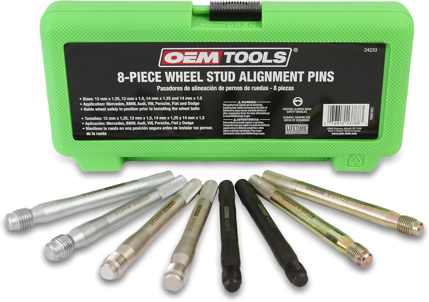 OEMTOOLS 24233 Wheel Stud Alignment Pin, 8-Piece Set, Wheel Alignment & Balancing Tools for Bolts, Euro Tool, Wheel Alignment Tool, Automotive Wheels image number 1