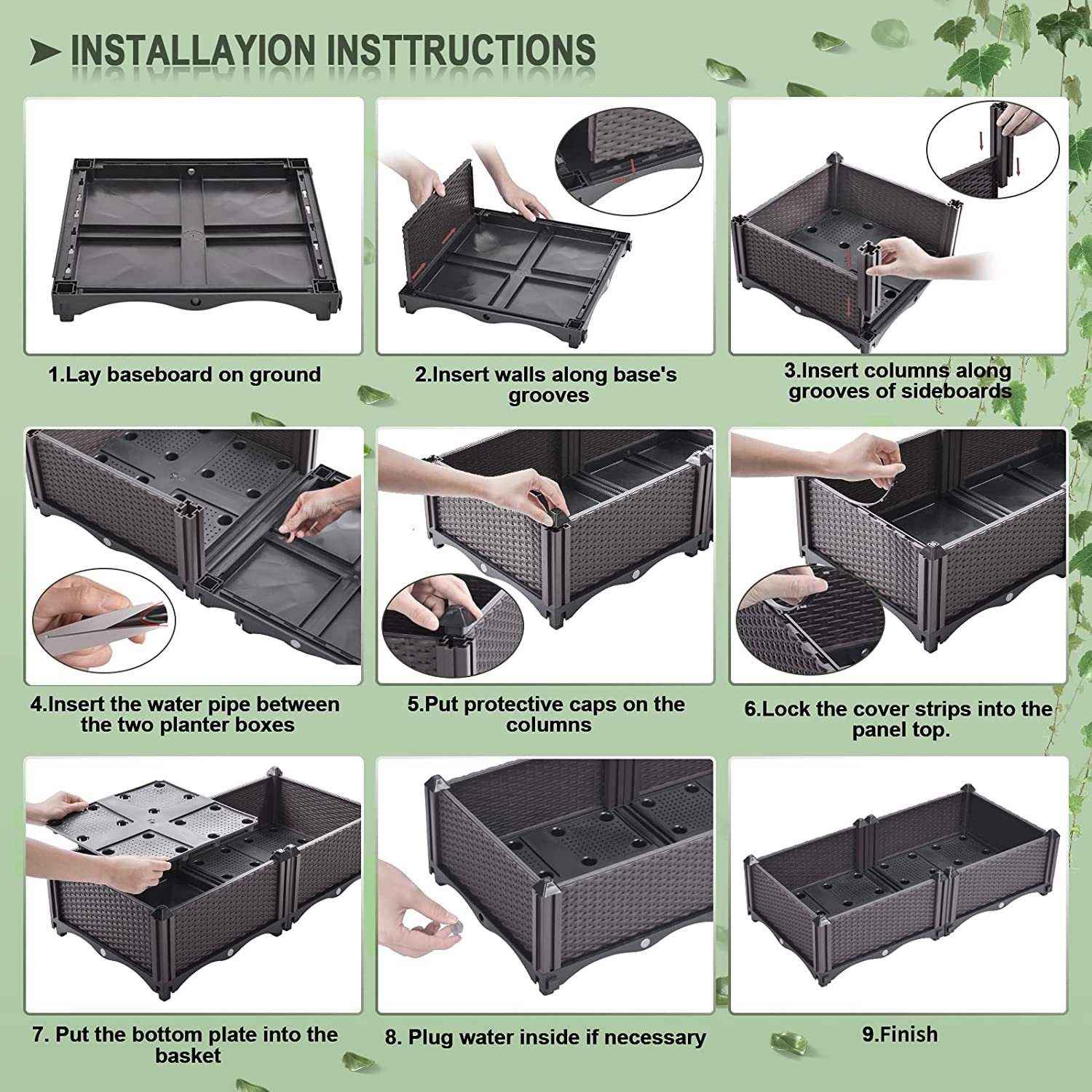 Raised Garden Bed Planter Box with Drainage Perfect for Vegetable Herbs Flower Self Aerating Reservoir Indoor Outdoor Weather Resistant Interlock Design image number 4