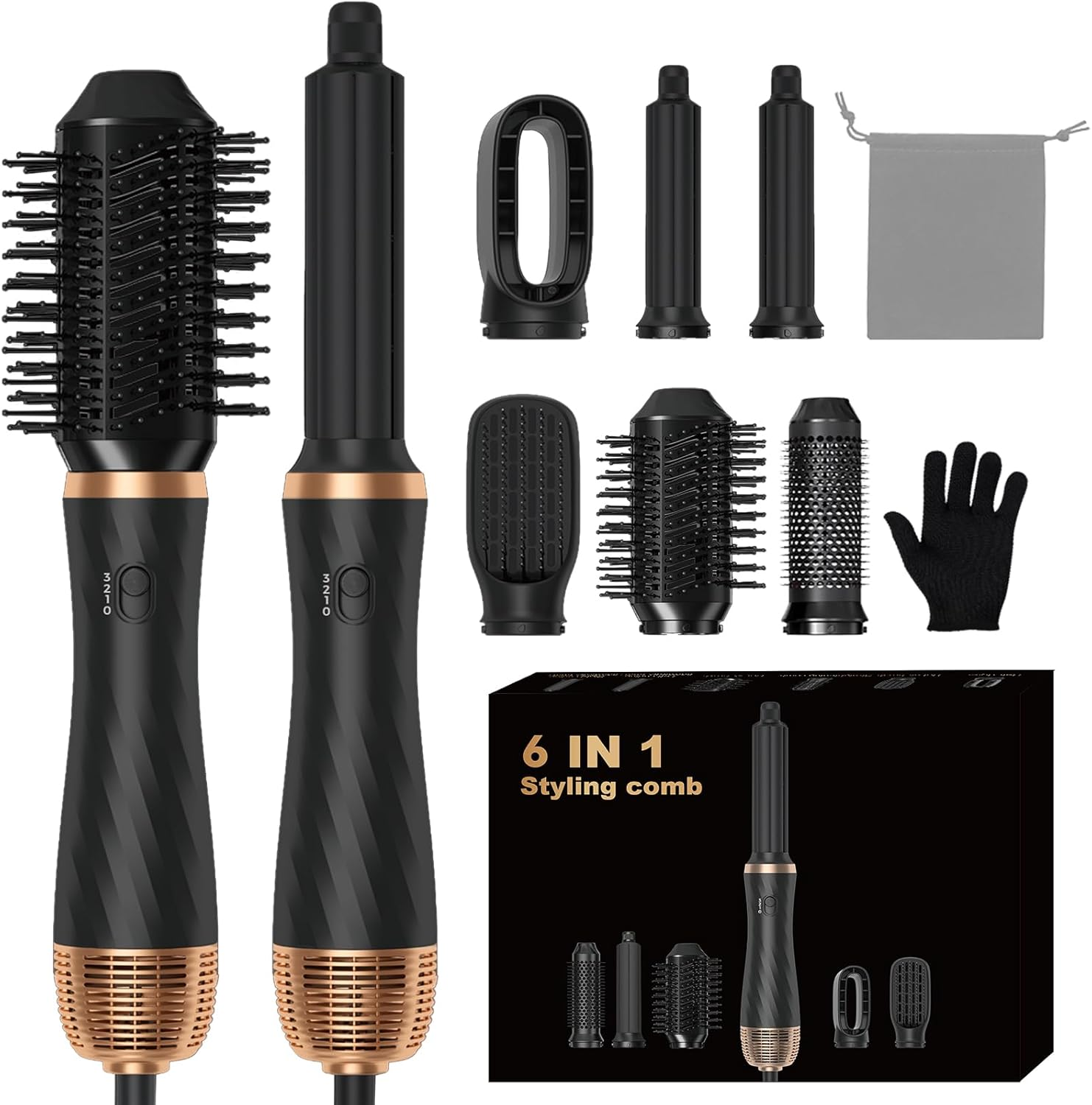 Hair Styler 6 in 1, Airstyler Hair Styler Set (Black)