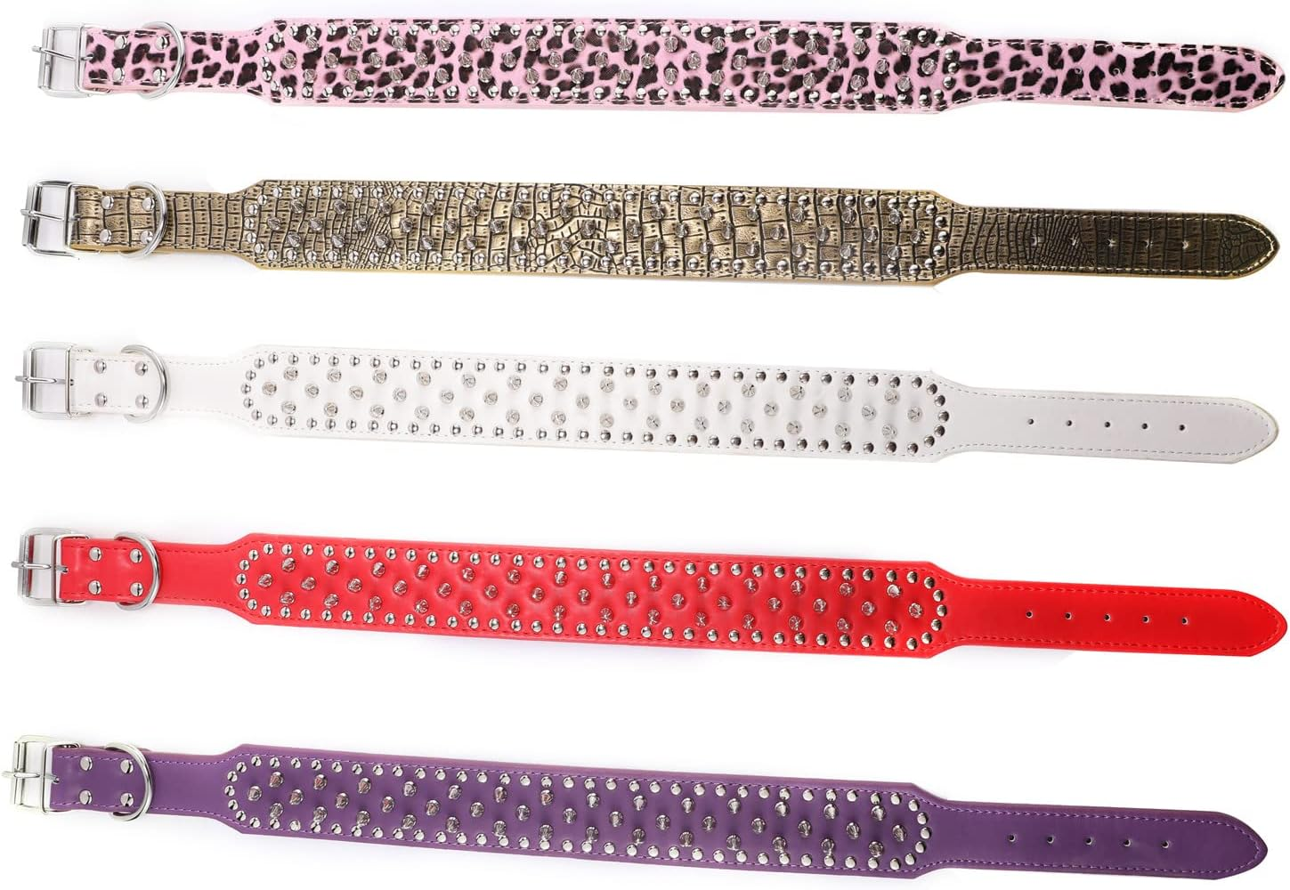 Hoot PU Leather Adjustable Spiked Studded Dog Collar 2" Wide 31 Spikes 52 Studs (S(Neck 17"-20"), Purple) image number 6