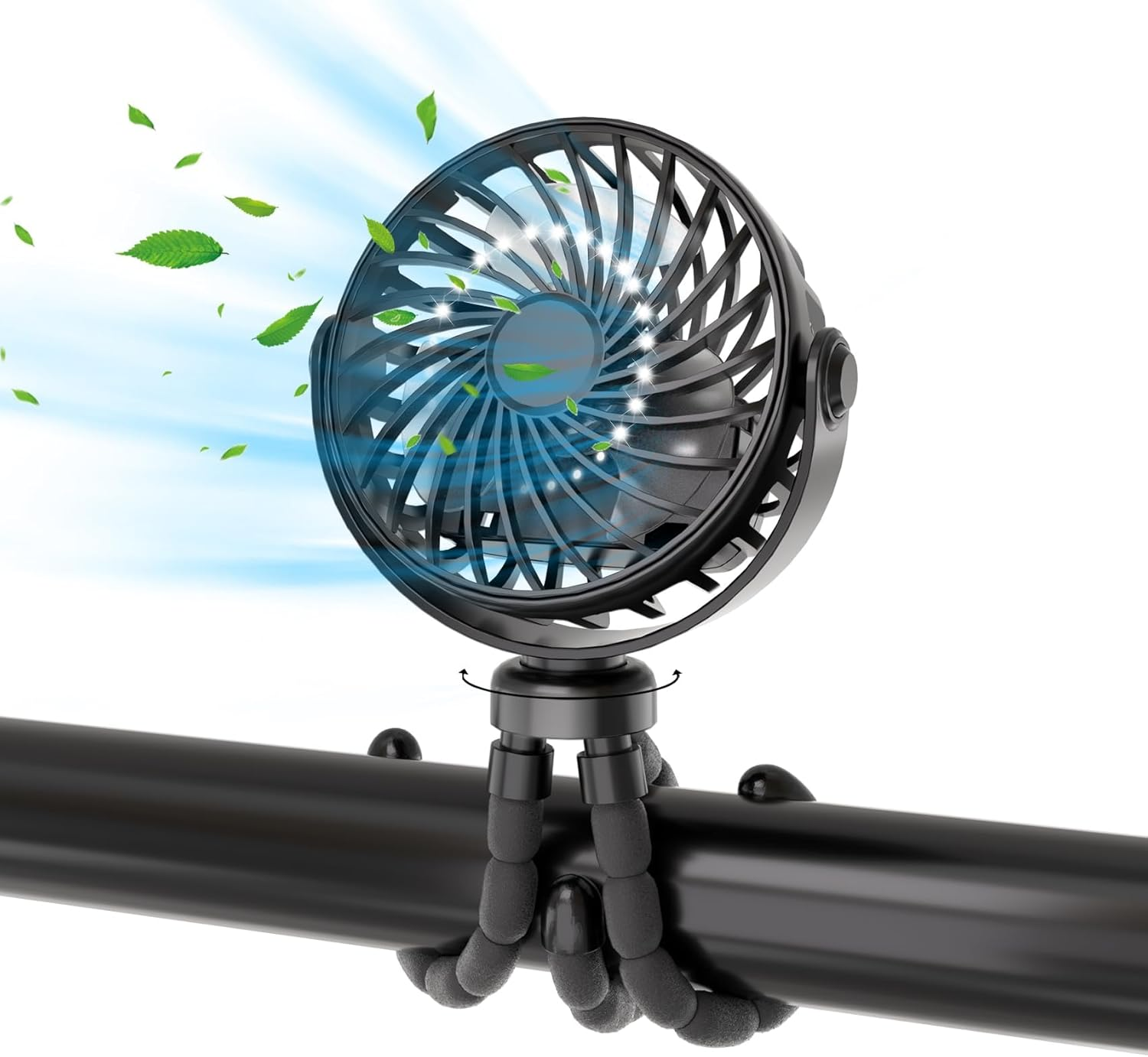 Portable Mini Handheld Stroller Fan, 2000Mah Baby Stroller Fan Car Seat Fan with Flexible Tripod, USB or Battery Powered Desk Fan for Bike Crib Treadmill Travel image number 3