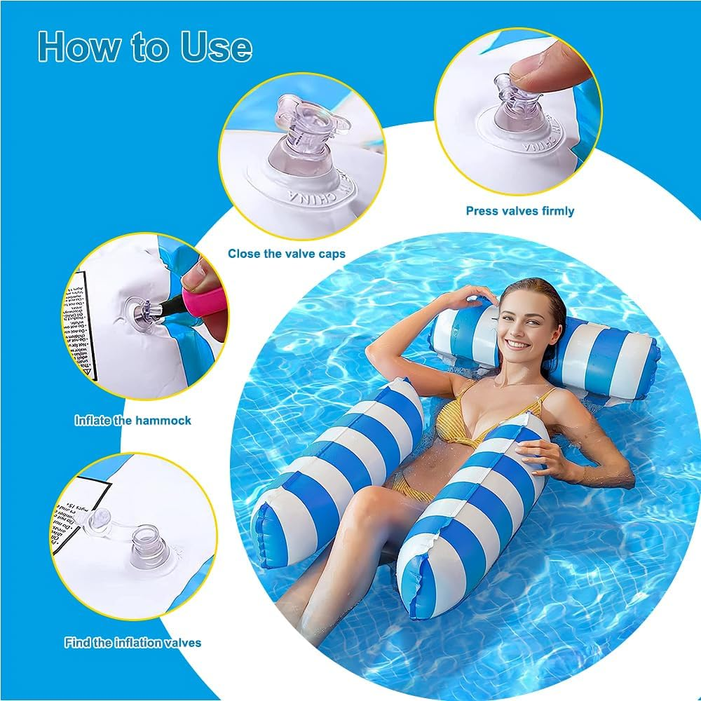 Inflatable Water Hammock Floats Pool 2 Packs - 4-In-1 Swimming Float, Portable Lounge Chair for Adults, Pink+Blue, Double image number 4