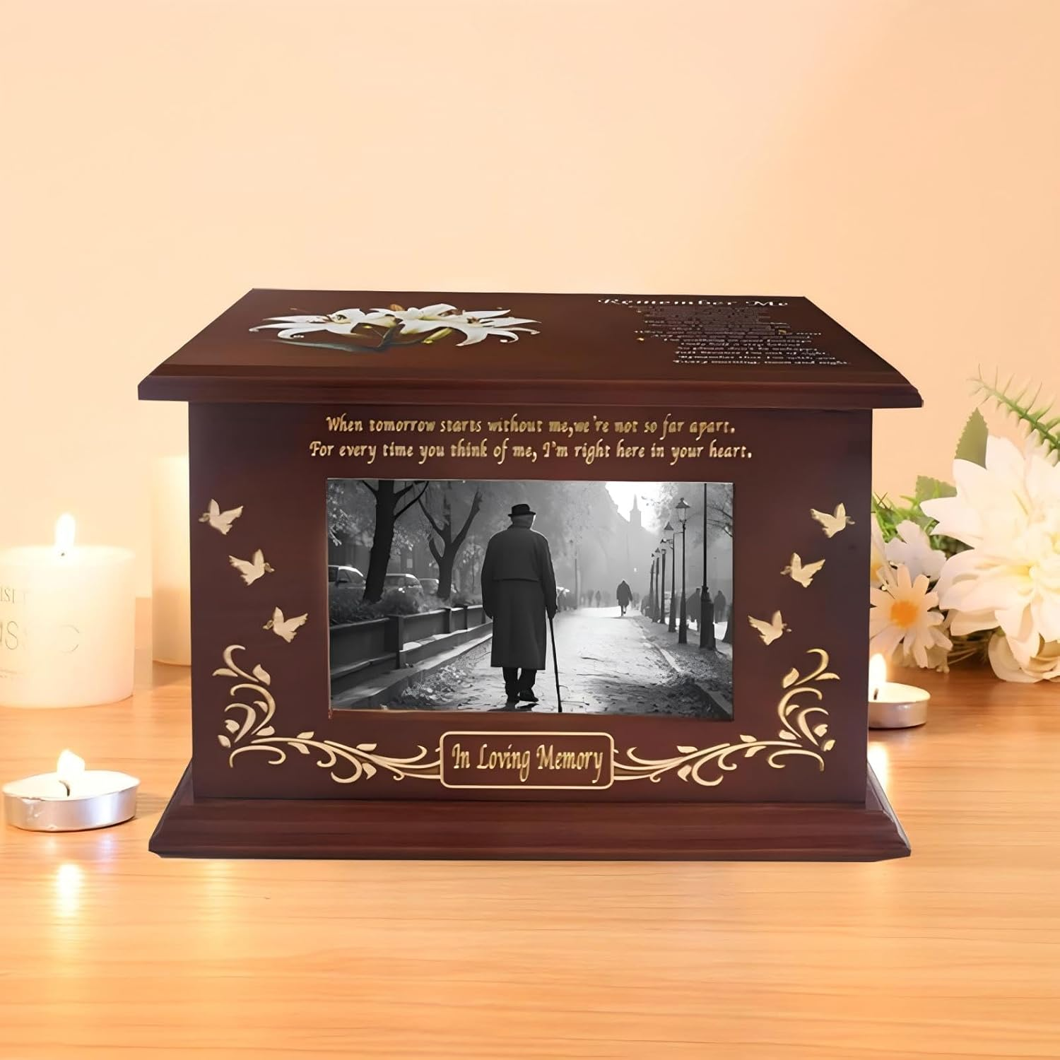 Urn Ashes Adult Male, Memorial Cremation Urns, Wooden Funeral Urns Box and Casket for Human Ashes image number 1