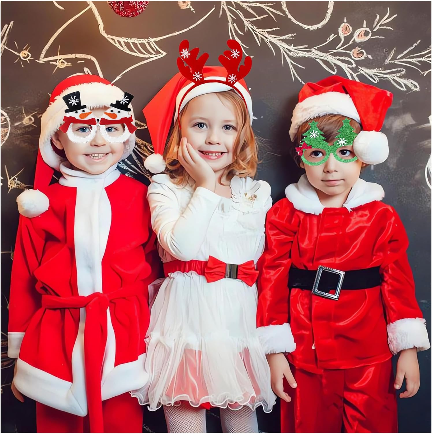 Christmas Glasses Frame and Headbands Set 12Pcs, Cute Head Hat Toppers, Holiday Party Decorations Decorations Gift, Christmas Party Supplies for and Holiday Parties image number 1