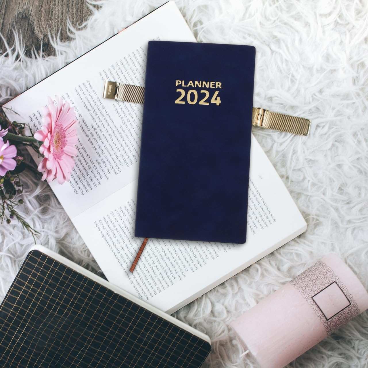 2024 Daily Planner Notebook Portable Schedule Notepad with Imitation Leather Cover for Office Home Travel Paper Planner for Task Notes and Inspiration image number 3