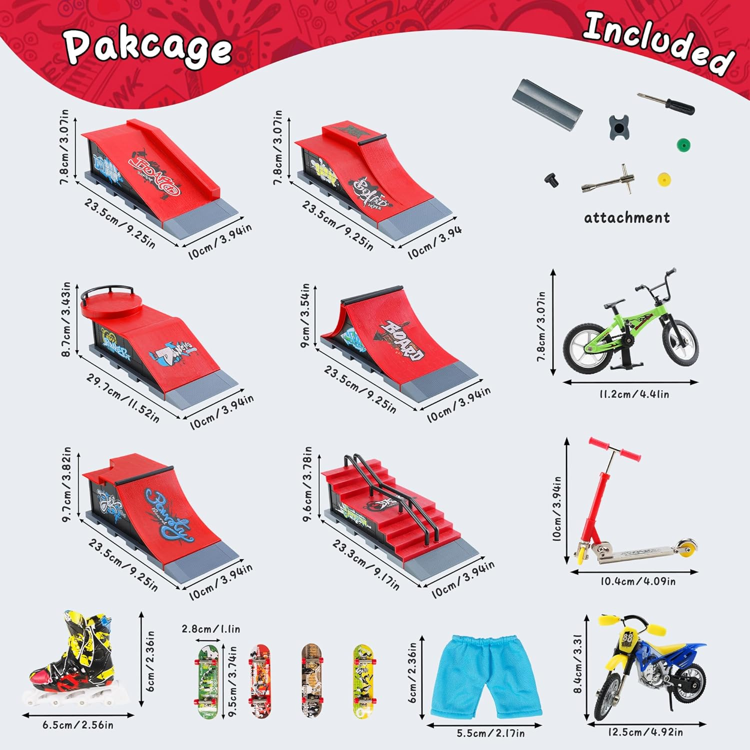 BROKIG Decktoy Finger Skateboard Sets,Fun Fingerboard Skatepark Kit Mini Finger Boards - Finger Training Toys for Kids Boys Gifts or Adult Party Toys (HB-005) image number 2