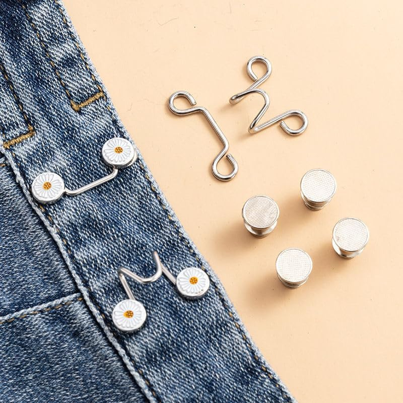 6 Sets Adjustable Waist Buckle Extender Set, Jean Button Pins Extender,Jean No Sewing Required Pants Clips,Clips - Silver image number 6