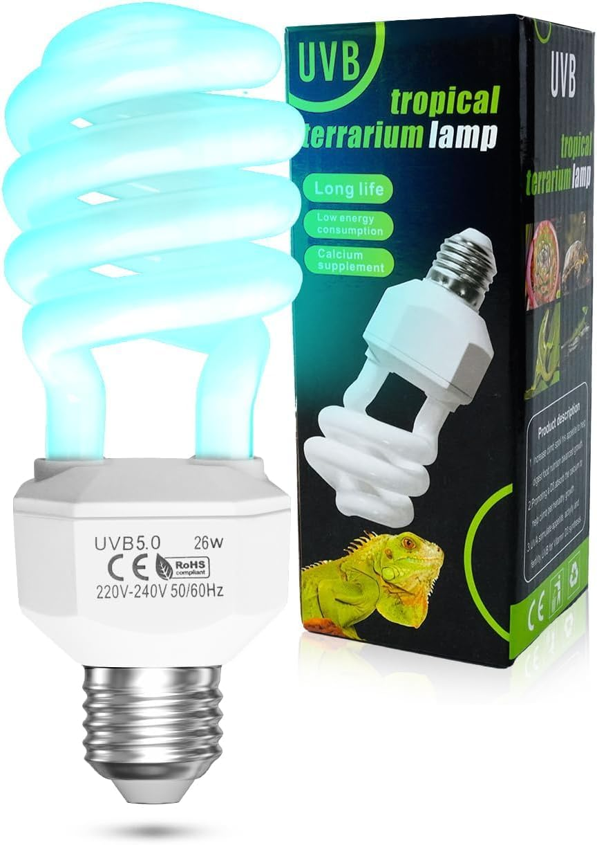 26W E27 UVA UVB 5.0 Reptile Light Bulb, Tortoise Fluorescent Light Bulb Beam Angle 360&deg; AC220-240V for Aquarium, Glass Container, Feeder, Turtle, Snake, Lizard, Etc (Pack-1) image number 4