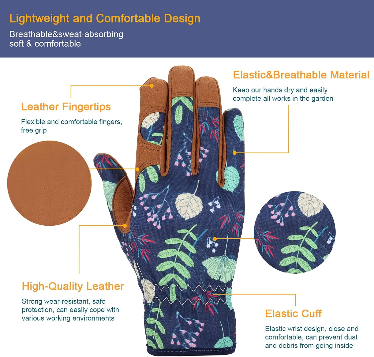 Bamllum Leather Gardening Gloves for Women - Working Gloves for Weeding, Digging, Planting, Raking and Pruning image number 2