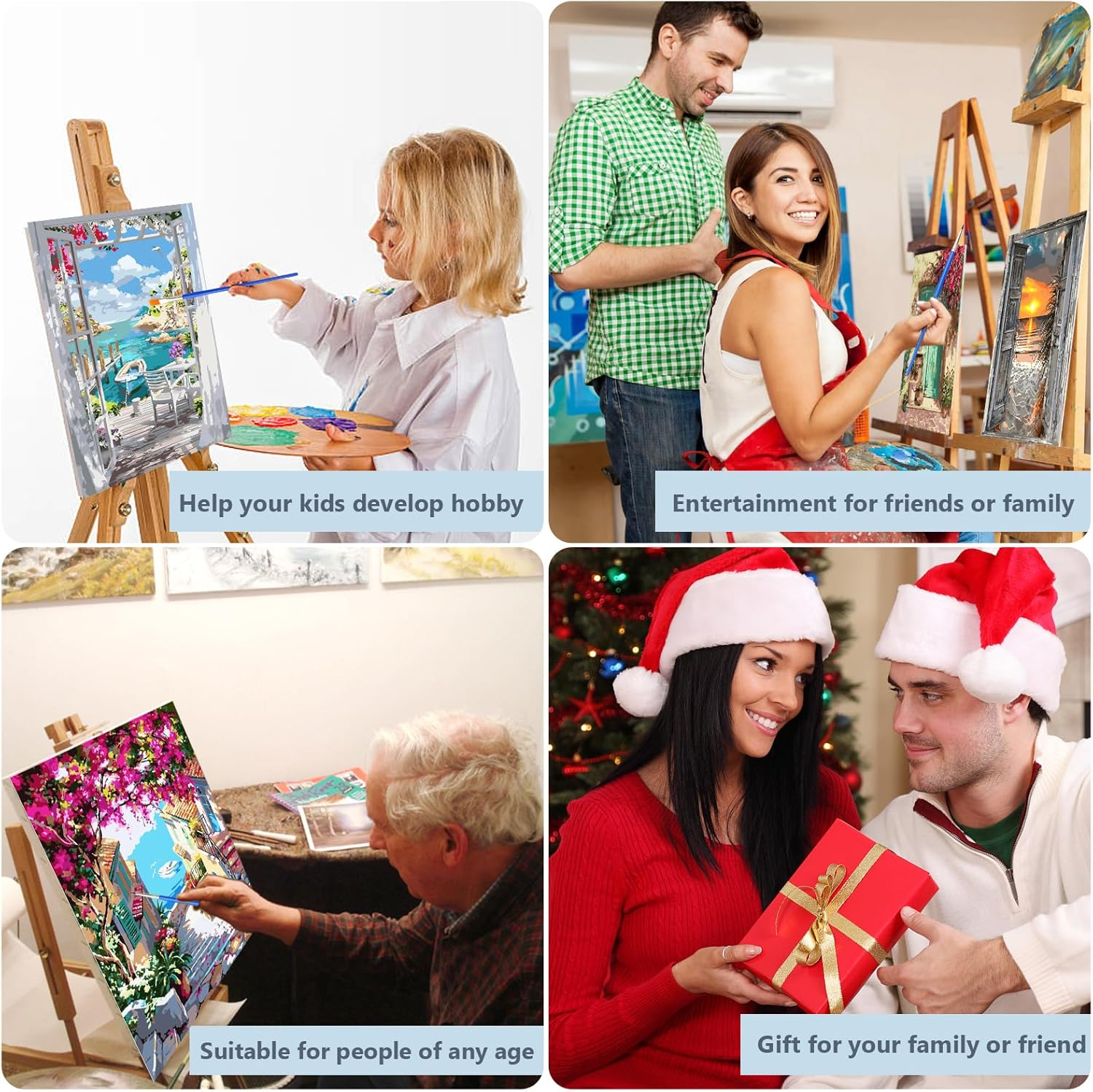 Paint by Numbers Adults, Pack of 4, Paint by Numbers Landscape with Brushes, Acrylic Pigment for Children and Beginners (30 X 40 Cm) image number 1