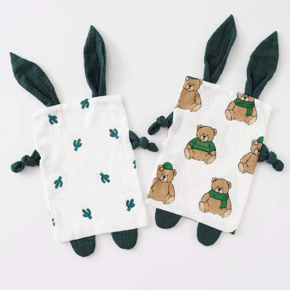 Bunny Security Blanket for Boys and Girls,Cotton Soft Breathable Muslin Soothing Towel Appeasing Toy for Infant and Toddler,2 Pcs Set(Bigbear&Cactus)