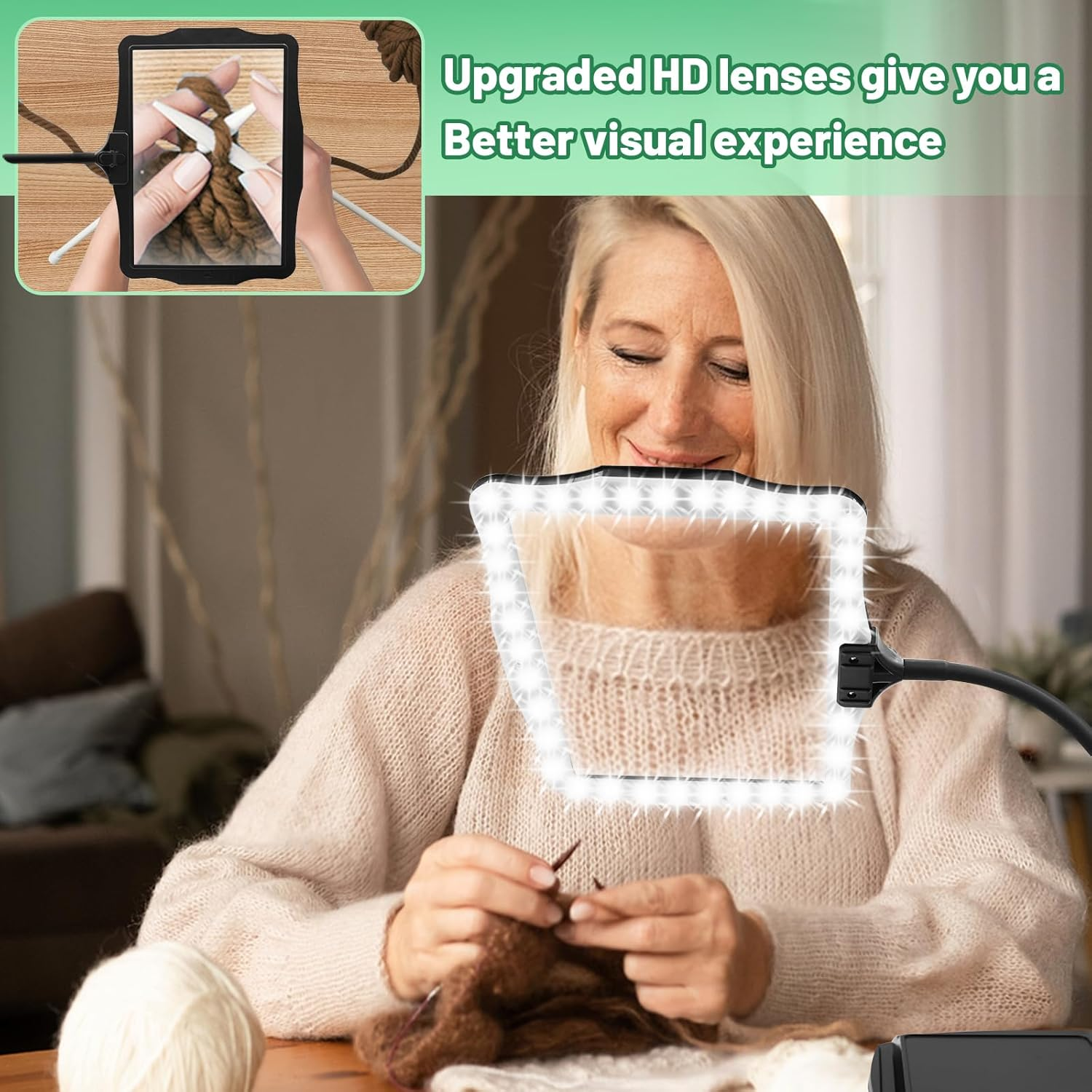 10X Large Magnifying Glass with Light and Stand for Reading with 50 LED Light,Desktop Magnifying Lamp Page Magnifier for Reading,Close Work Knitting Sewing Painting Seniors image number 5