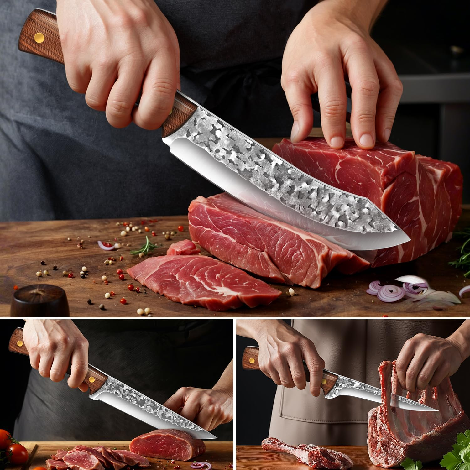 3 Piece Kitchen Knife Set Boning Knife Set &ndash; Razor Sharp Kitchen Knives Full Tang Butcher Knife Set,Boning Knife High Carbon Stainless Steel Cooking Knife Set, Gift Box image number 1