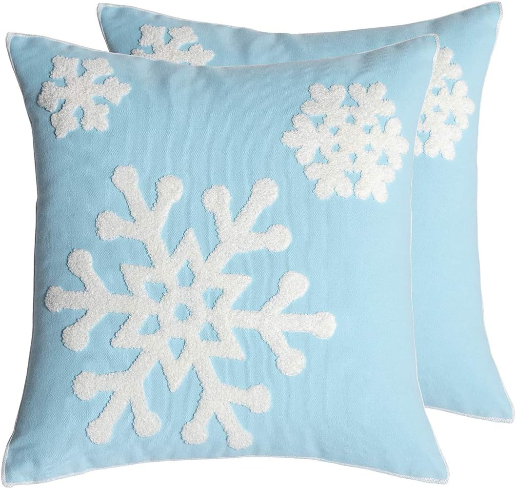 18X18,Cotton Christmas Blessing Throw Pillow Cover for Bed Sofa Cushion Car Snowflake Embroideried Pillowcases,1Pair White