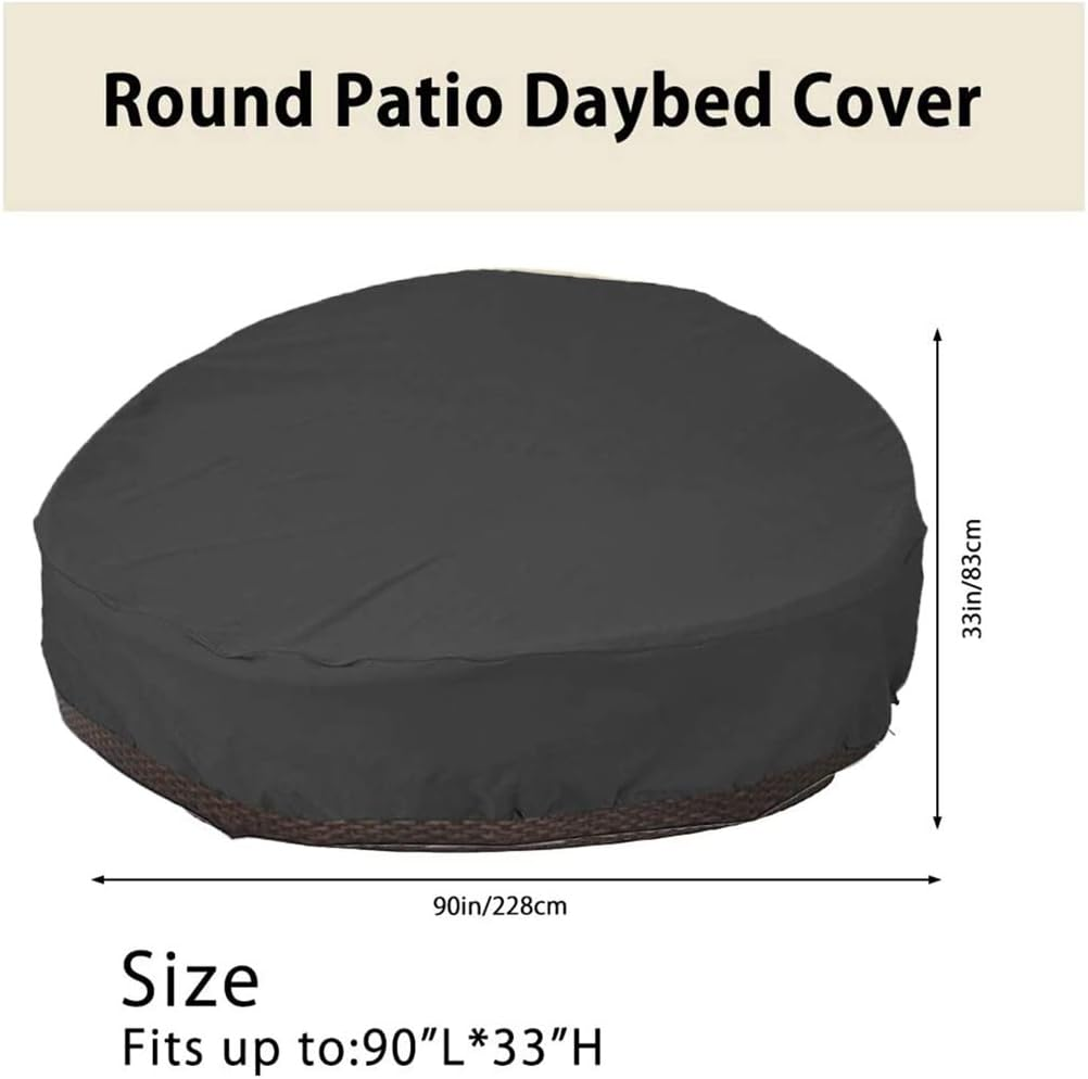 J&C Outdoor Daybed Cover Beige round Garden Furniture Cover 90 Inches Dust-Proof and Waterproof Full Protection for outside Patio Furniture Cover (Black) image number 4