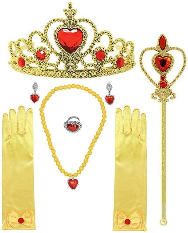 Princess Dress up Cosplay Jewelry Accessories Set for Girls with Crown Scepter Necklace Earrings Gloves Rings Bracelets
