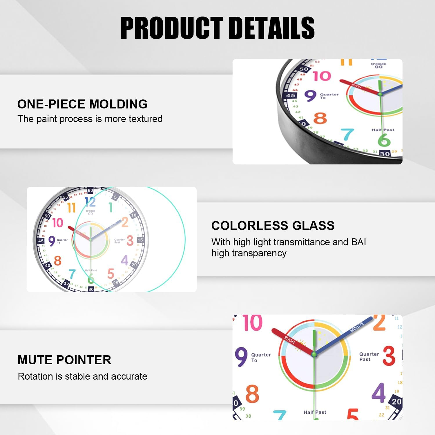 12 Inch Silent Wall Clocks, Kids Wall Clock for Bedroom, Non-Ticking Silent Clock, Quartz Classic Decor Clock, Large round Clock for Boys and Girls Classroom Home Decor (Silver) image number 5