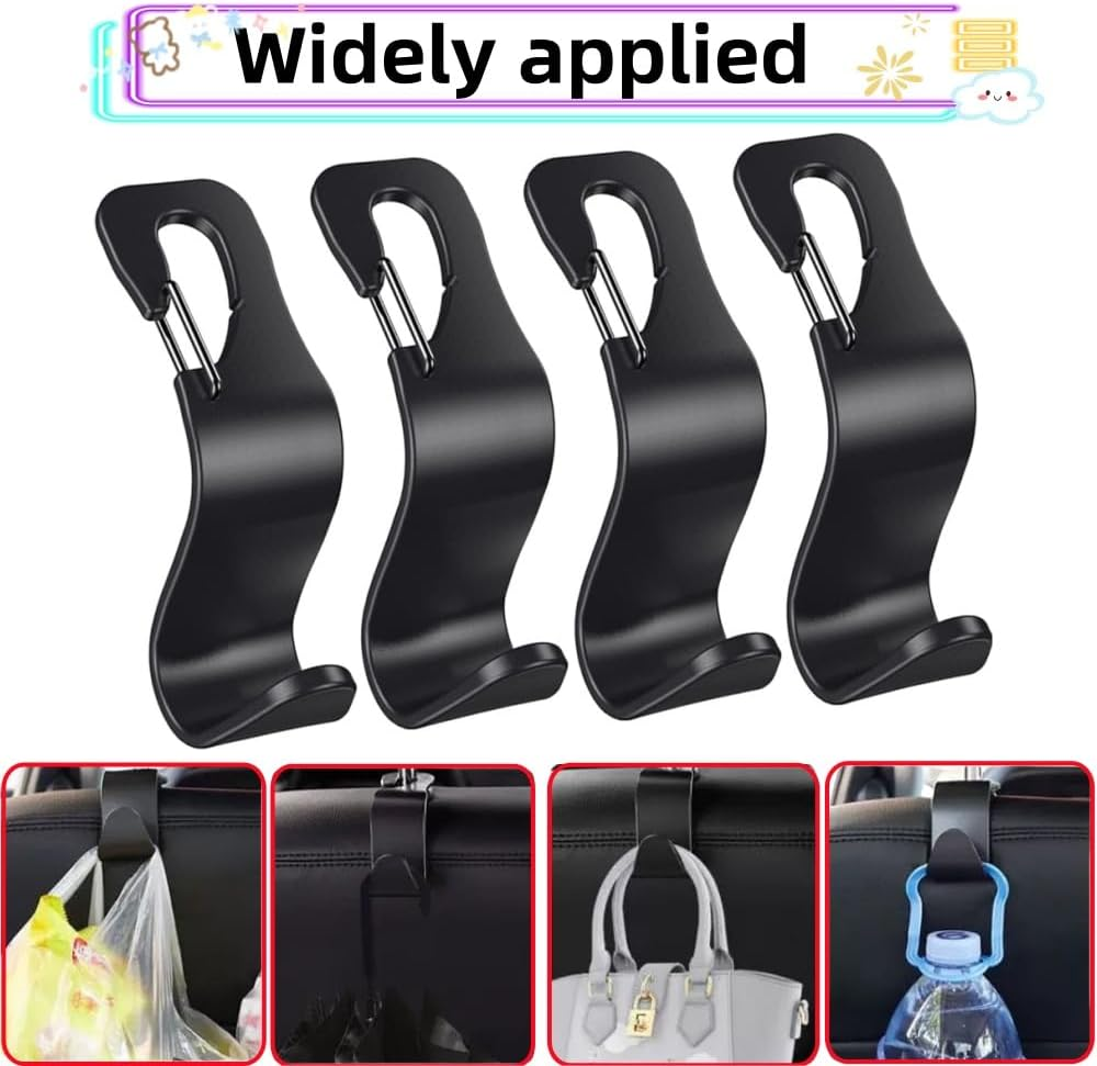 4 Pack Car Seat Hooks, Headrest Hooks for Purses Groceries Bags with Metal Lock(Black) image number 2