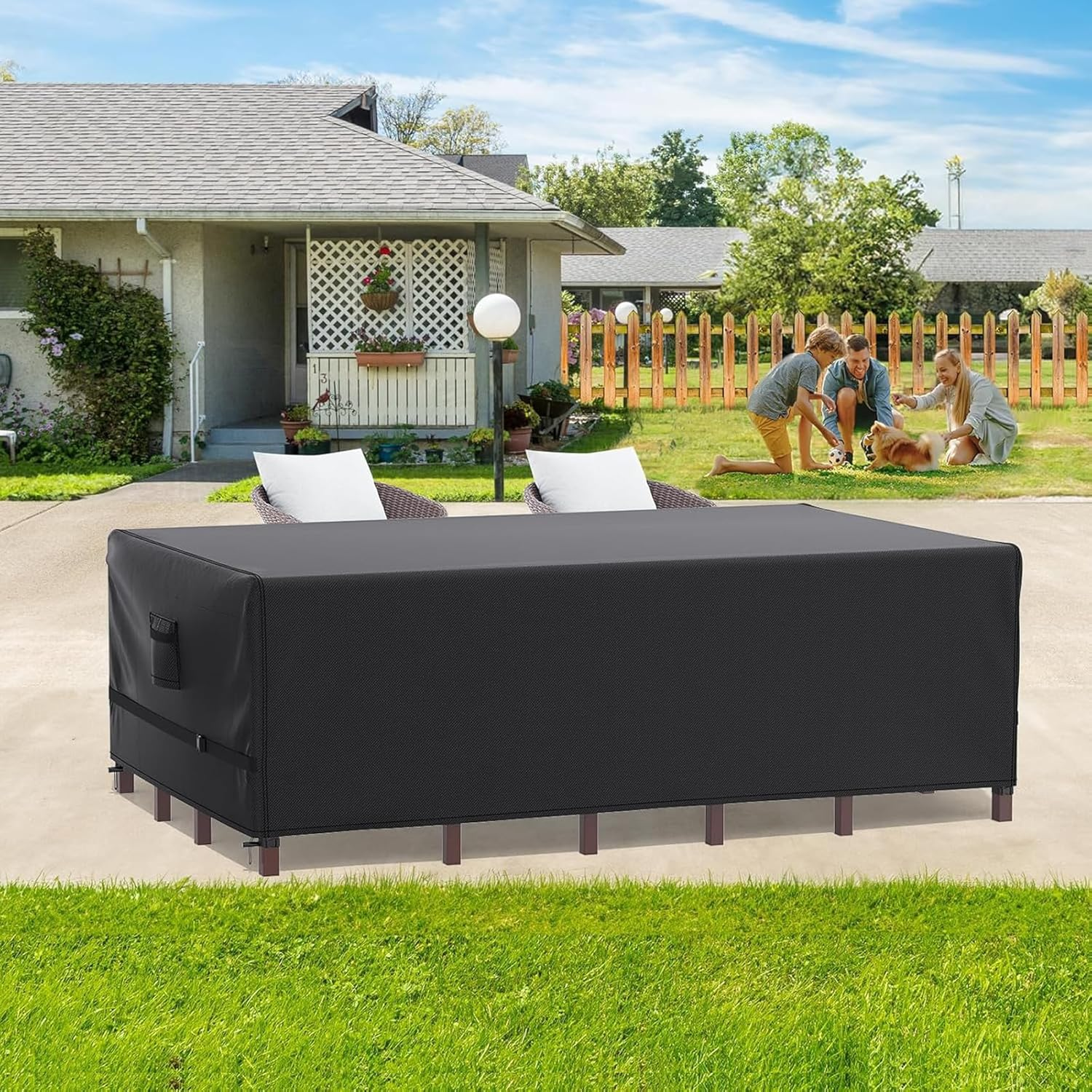 Patio Furniture Covers, Outdoor Waterproof Cover for Table, Chair, Sofa, Desk, 225 * 155 * 70Cm Black image number 1