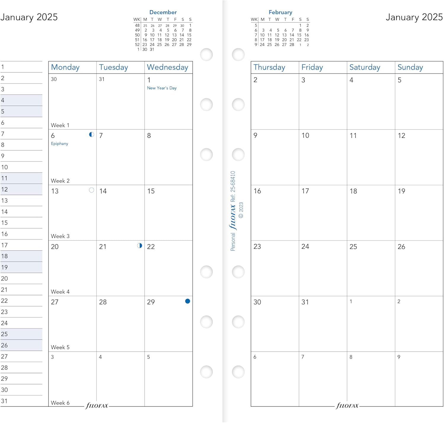 Filofax Calendar Diary Refill, Personal/Compact Size, Month-To-View, White Paper, English, 2025 (C68410-25) image number 3