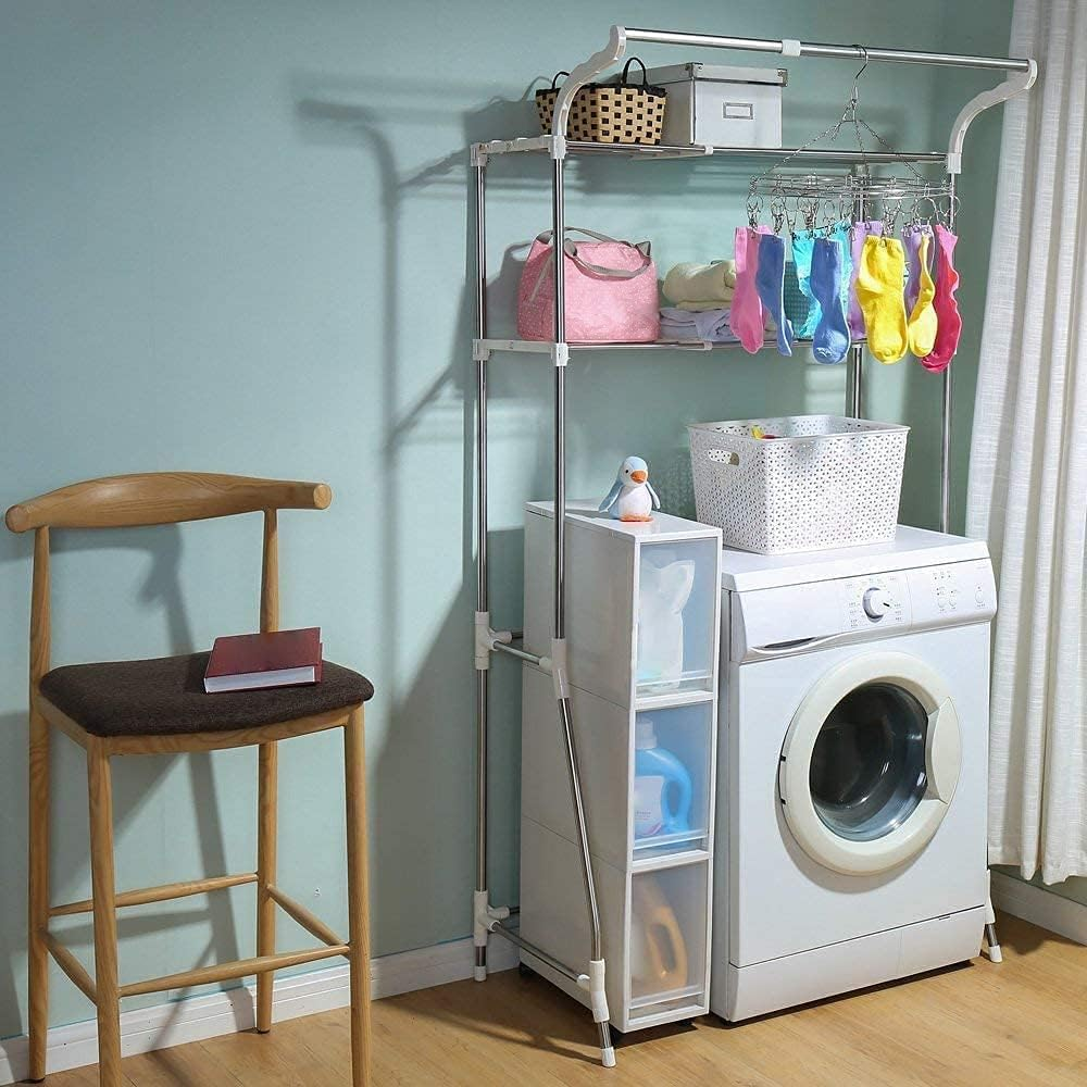 Baoyouni Bathroom Storage Shelf over Toilet Space Saver Washing Machine Standing Organizer 2-Tier (24.41~39.76 * 18.90 * 68.11In) image number 3
