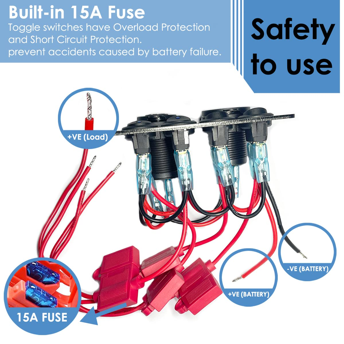 Toggle Switch Panel with USB C, IP65 Waterproof Aluminum Panel, USB Charger + Lighter Socket + Digital Voltmeter, 4 Gang 12V/24V Rocker Switches Builtin 15A Fuse for Car Boat RV Vehicles Truck Marine