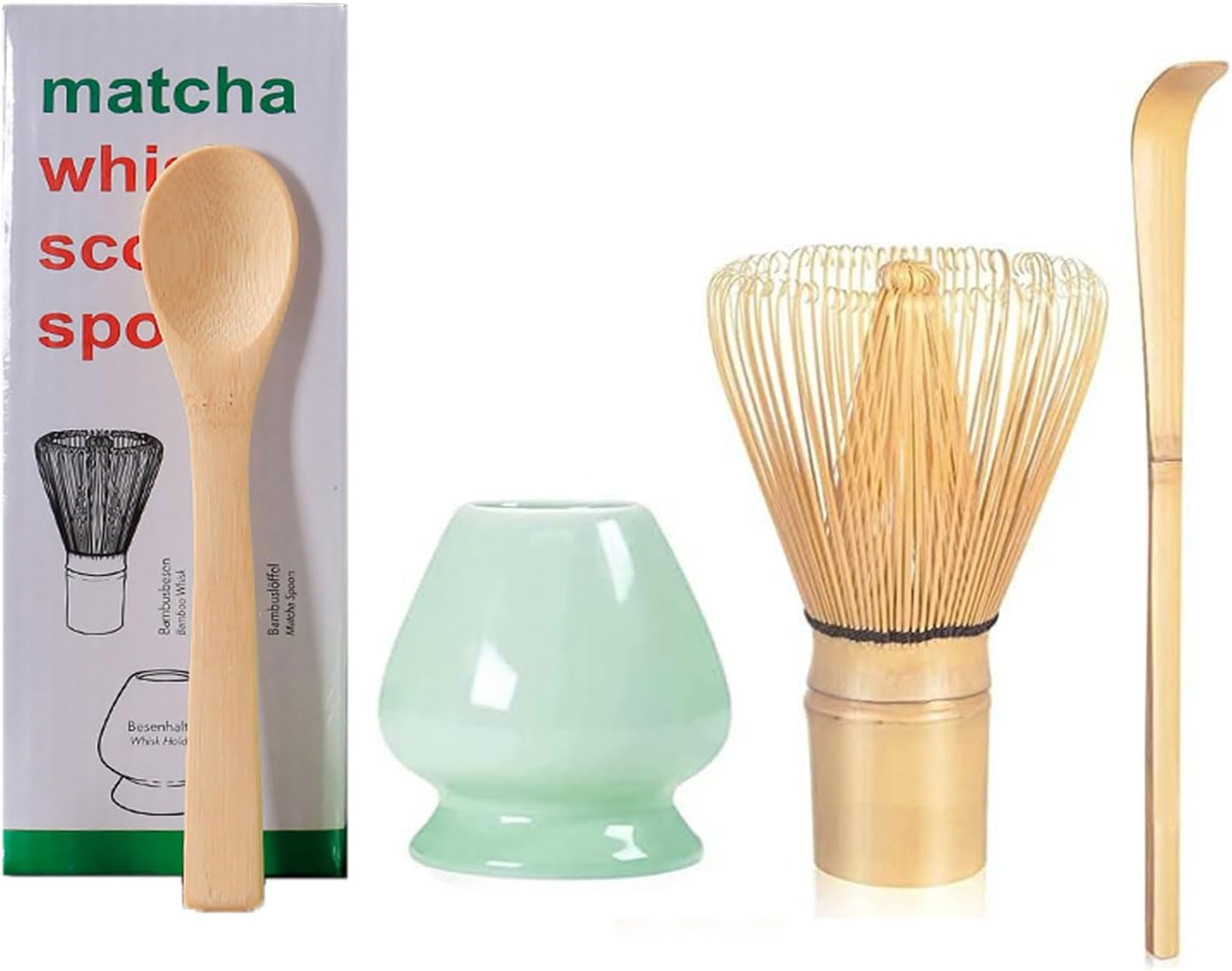 Matcha Tea Whisk Set, Traditional Handcrafted Bamboo Matcha Whisk Kit, Ceramic Whisk Holder, Scoop, Spoon, Natural Bamboo Tea Steeper Matcha Tools, Stirring Tea Drinking Experience Ceremony image number 1