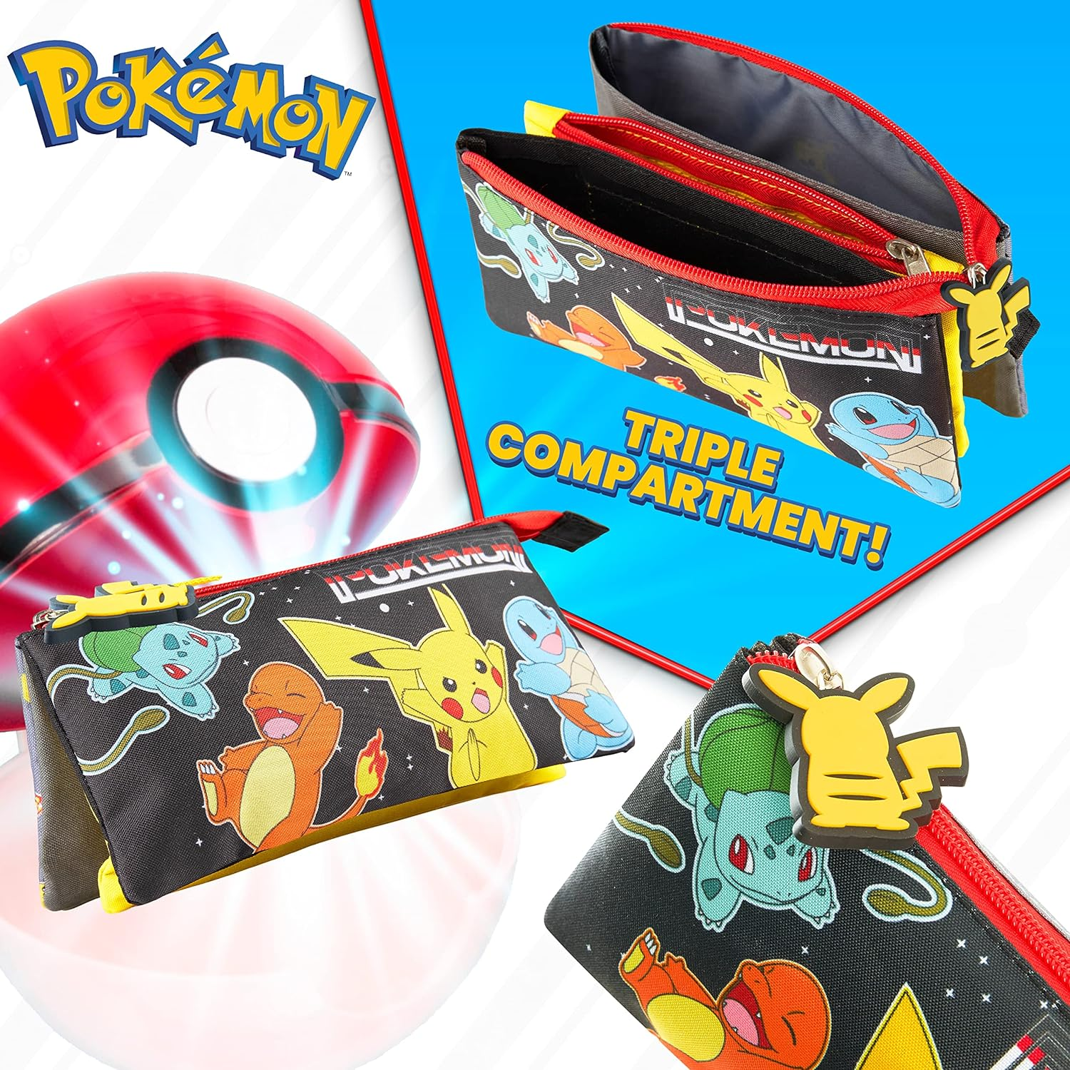 Pokemon Pikachu Children'S School Pencil Case 3 Compartments image number 6