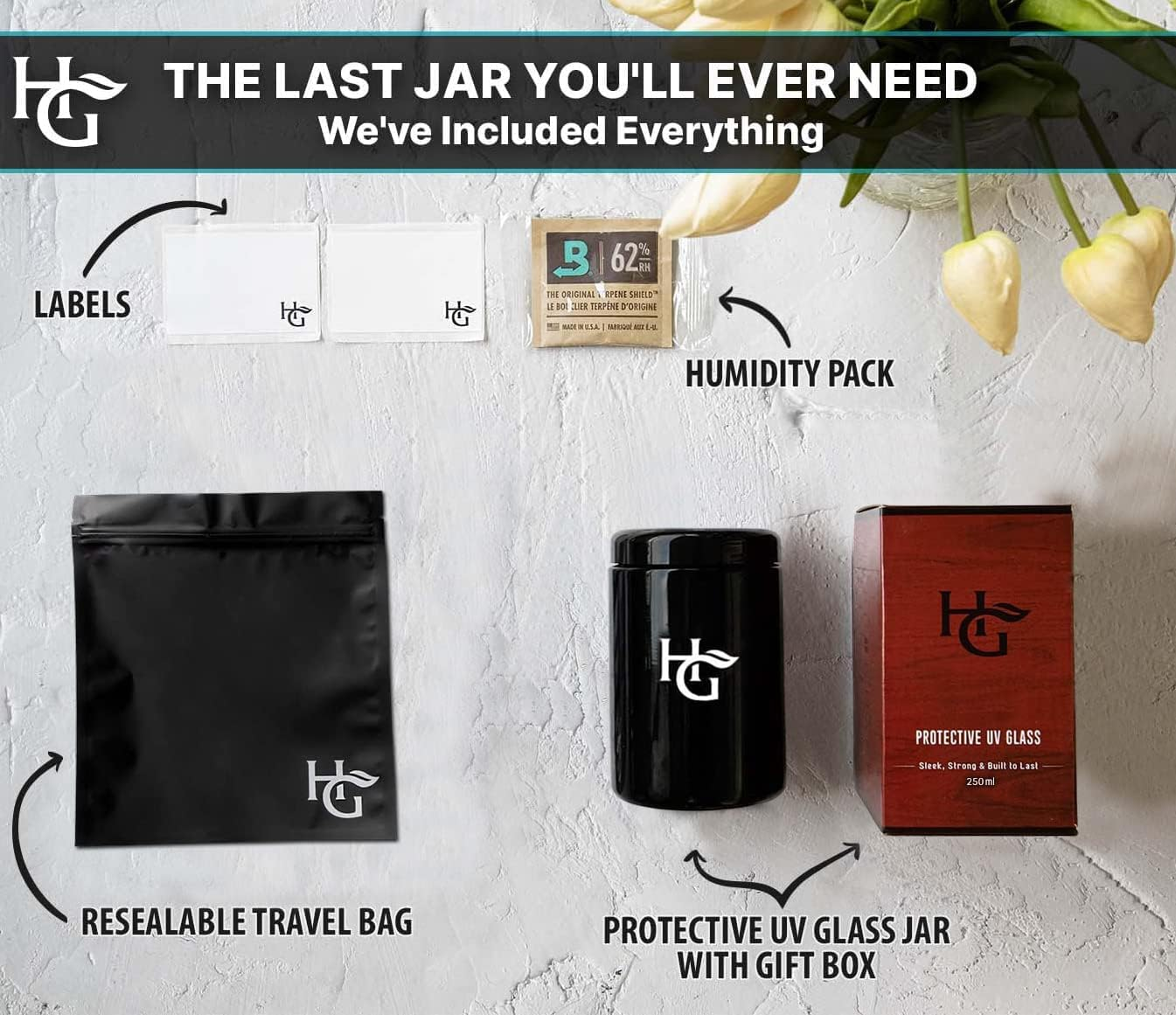 Herb Guard - Half Oz Smell Proof Jar and Airtight Container (250 Ml) Comes with Humidity Pack to Keep Goods Fresh for Months image number 5