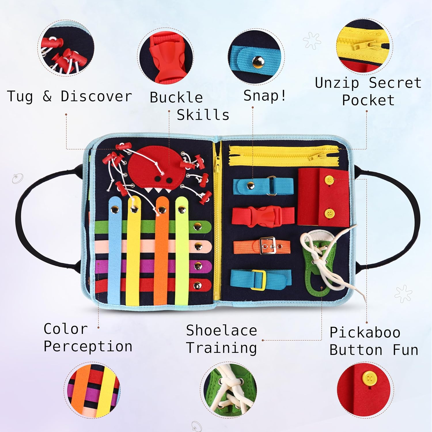 Montessori Busy Board Toys for Toddlers Ages 123456 Year Old Girls and Boys - Child Educational Preschool Sensory Book for Airplane and Car Travel image number 5