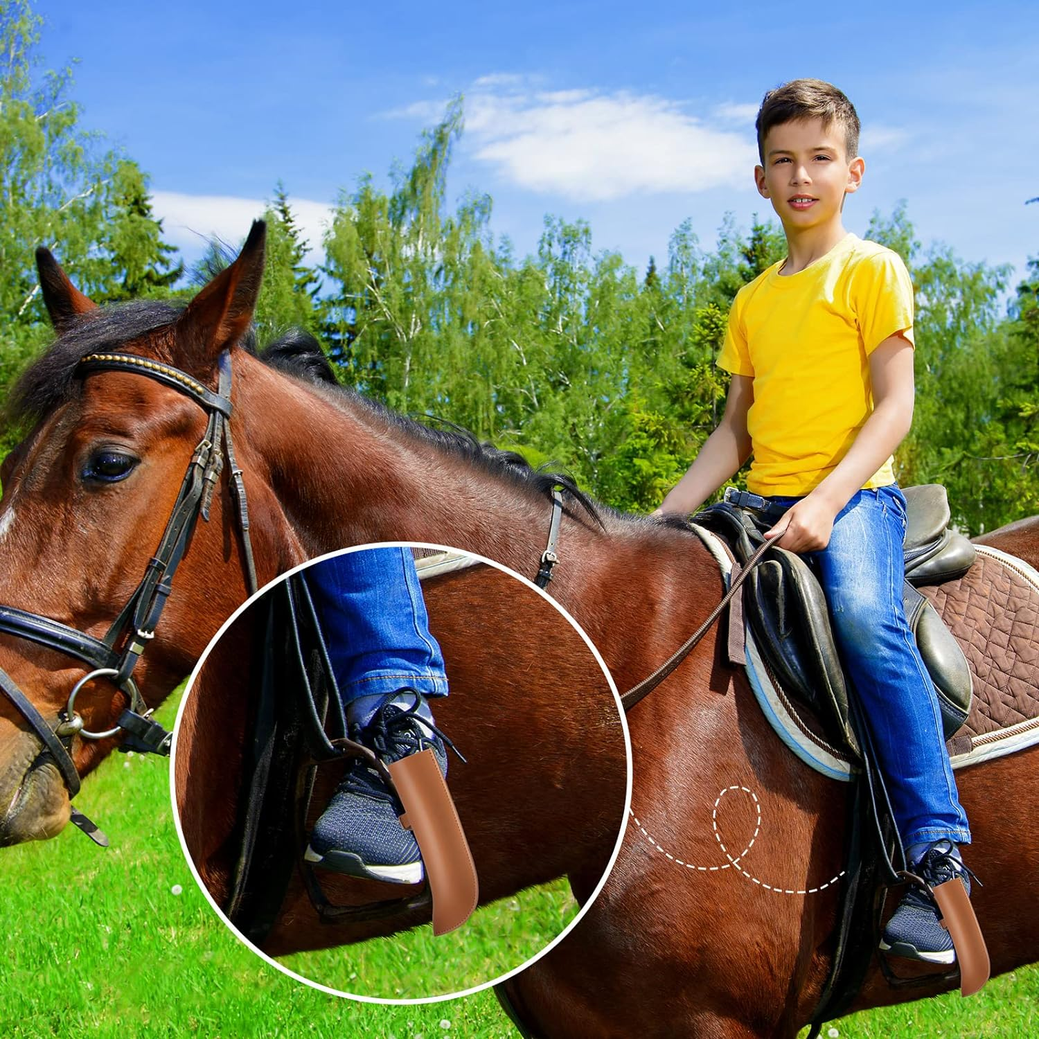 Woanger Leather Flag Carrier with Stirrup for Horse Saddles, 7 X 2.2 Inch, Brown image number 6