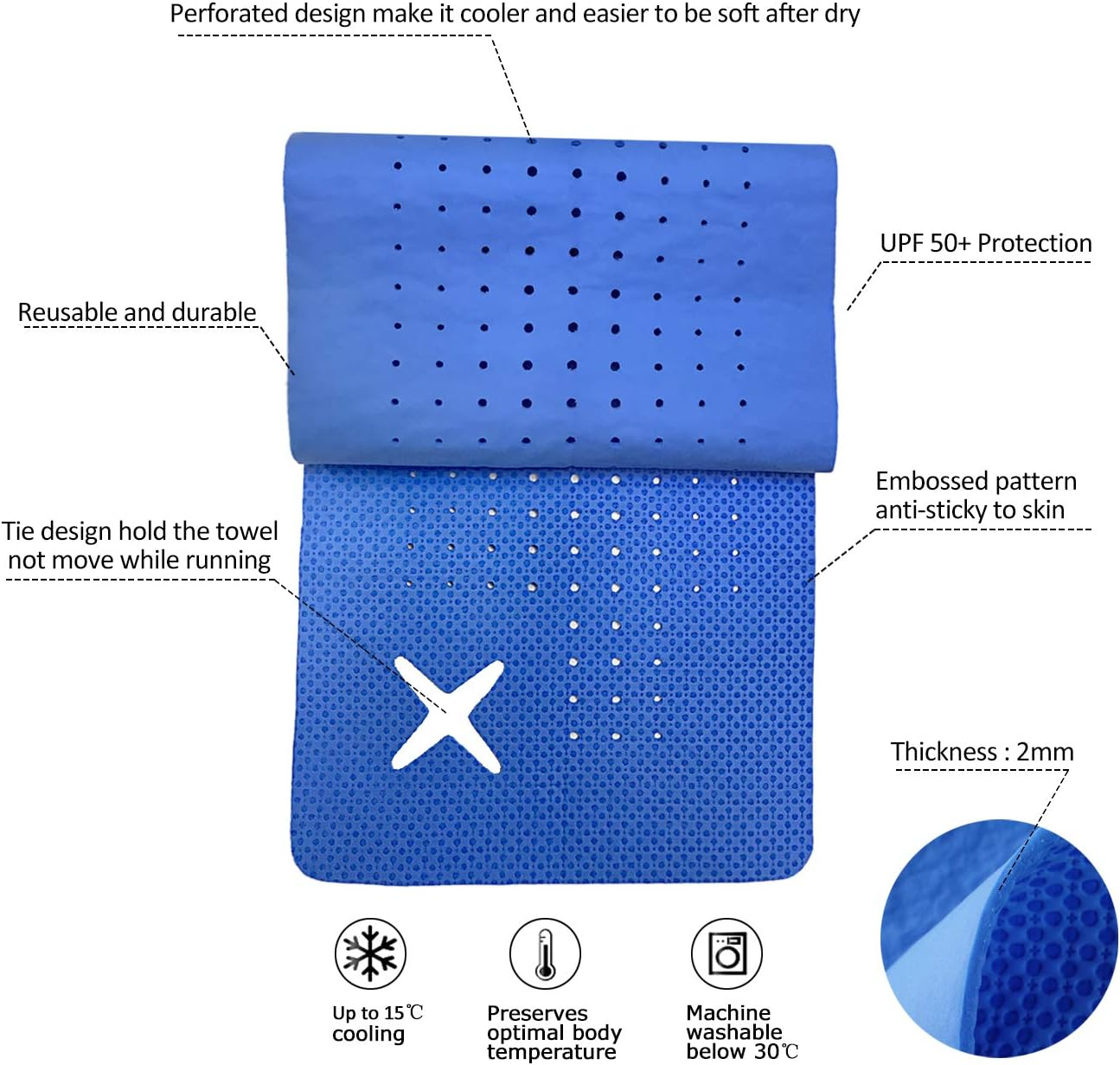 2 Packs PVA Cooling Towel(33"X7.85",Perforated Chill Towel, PVA Cooling Scarf,Sweat Rags for Workout, Gym Towel, Neck Warp Sports Towel for Running, Hiking,Swimming Golf (Blue+Pink) - Grey+Pink+Blue image number 6